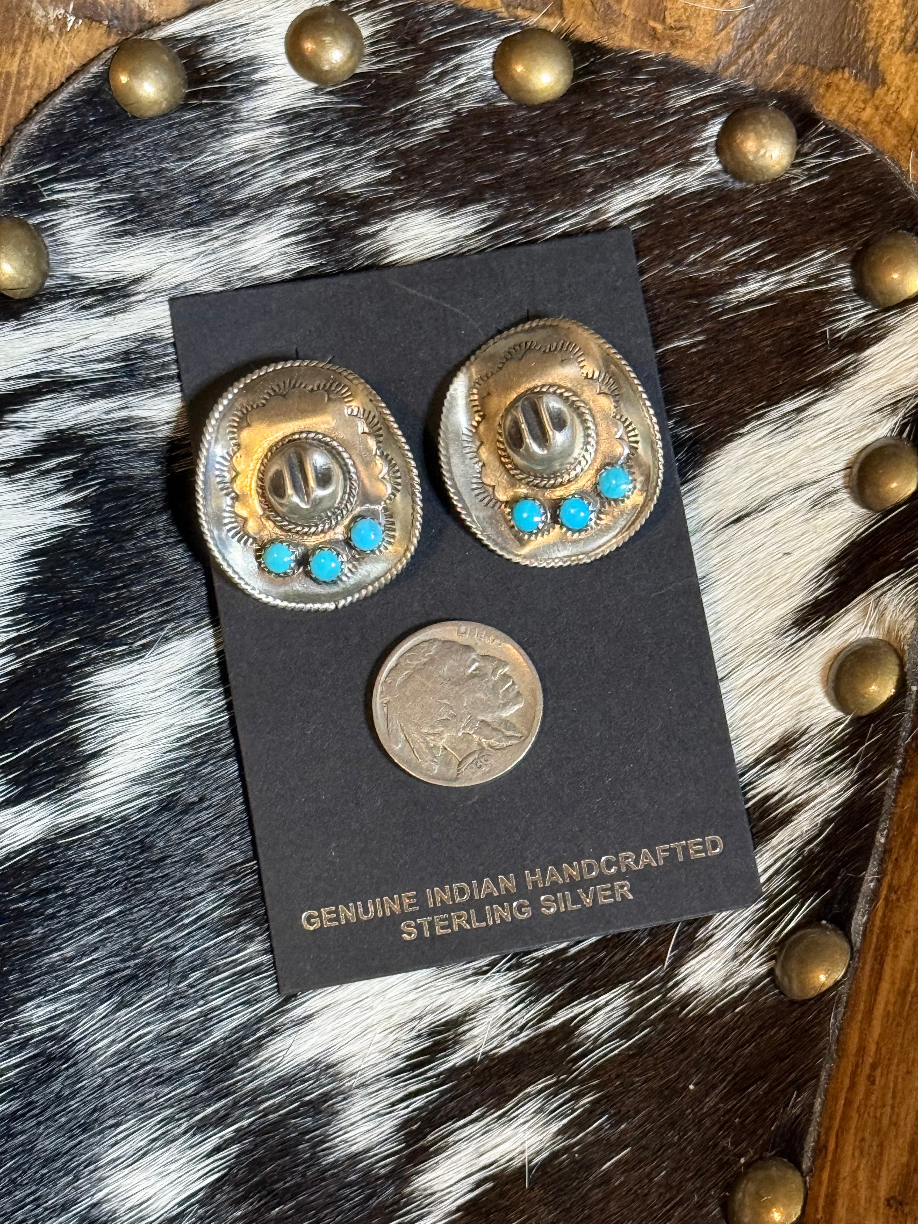Bobby Platero turquoise cowboy hat stud earrings