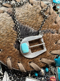 Native C. Shorty stamped turquoise buckle necklace