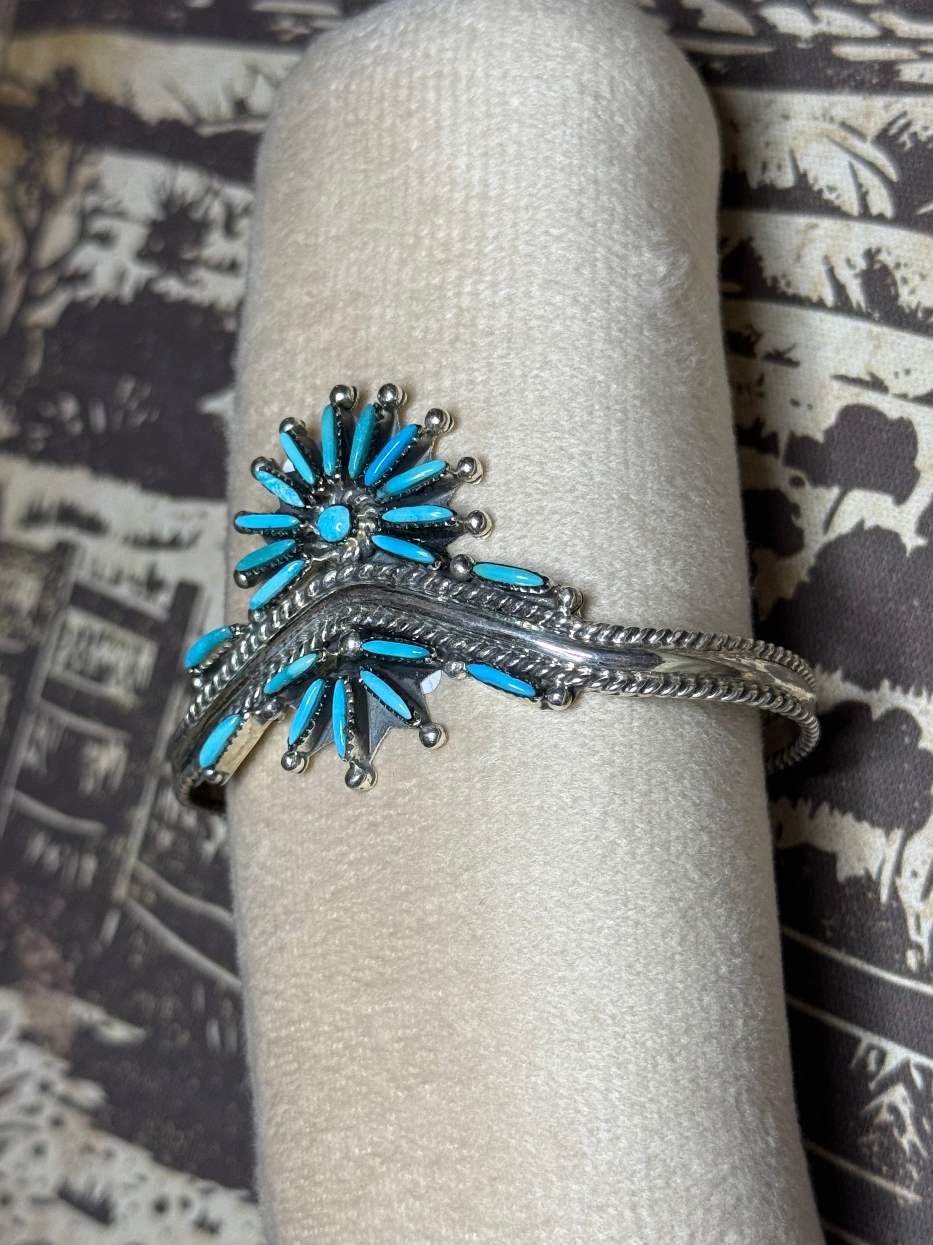 Turquoise needlepoint sterling silver sweater cuff