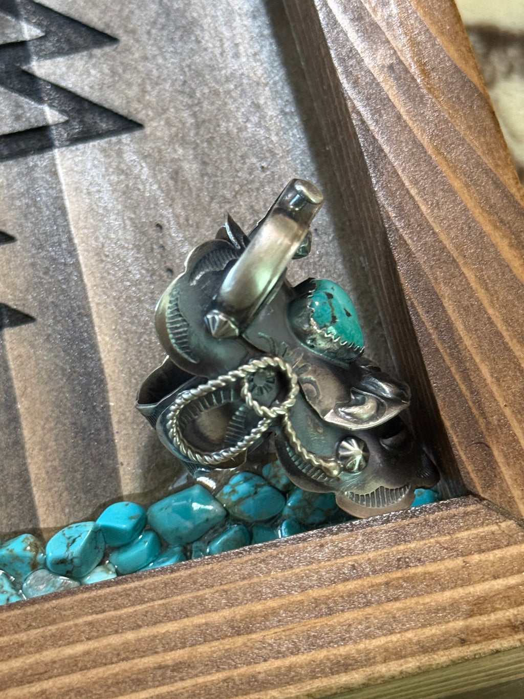 Native American Tim Yazzie turquoise saddle ring with turquoise heart