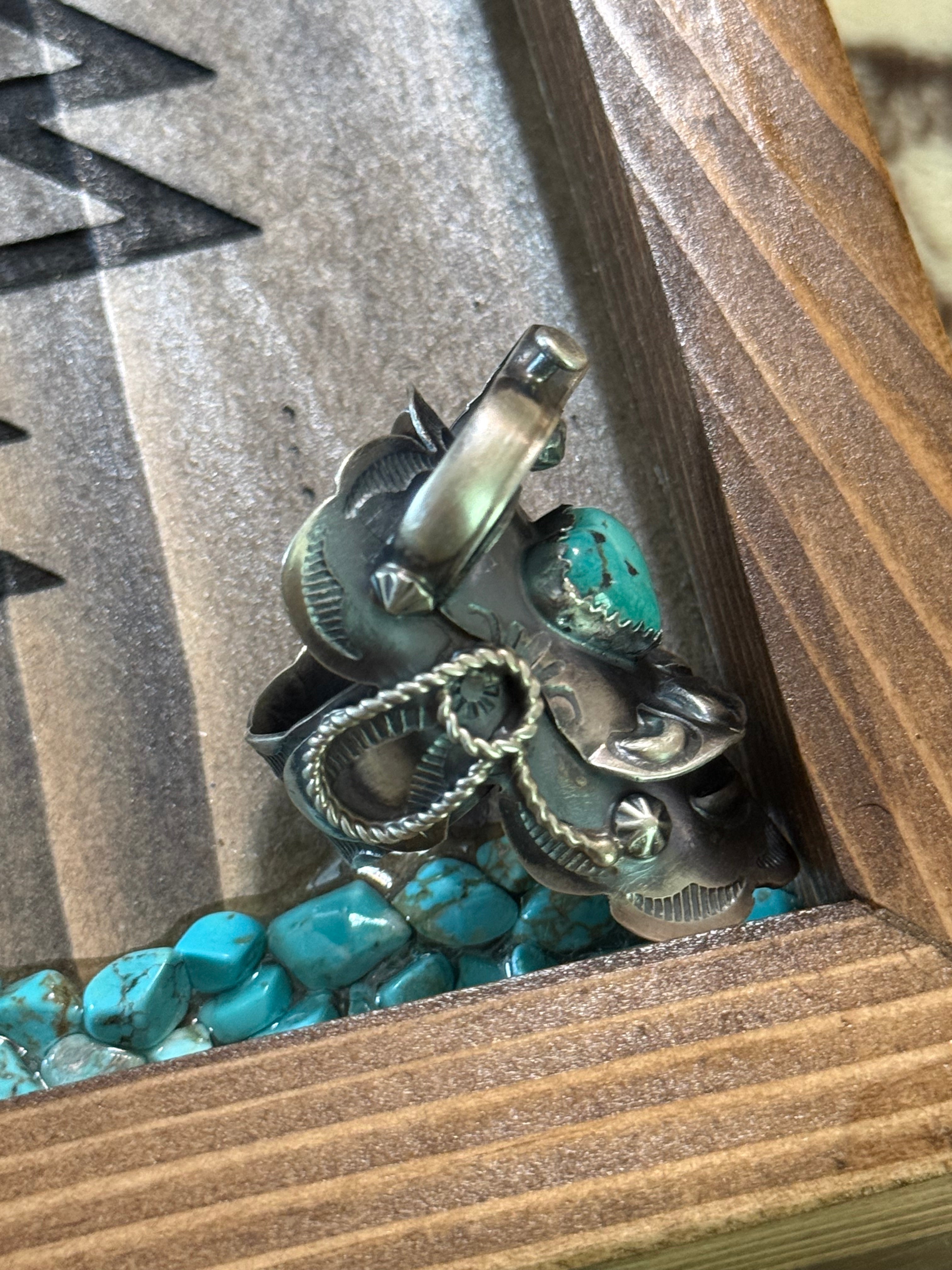 Native American Tim Yazzie turquoise saddle ring with turquoise heart