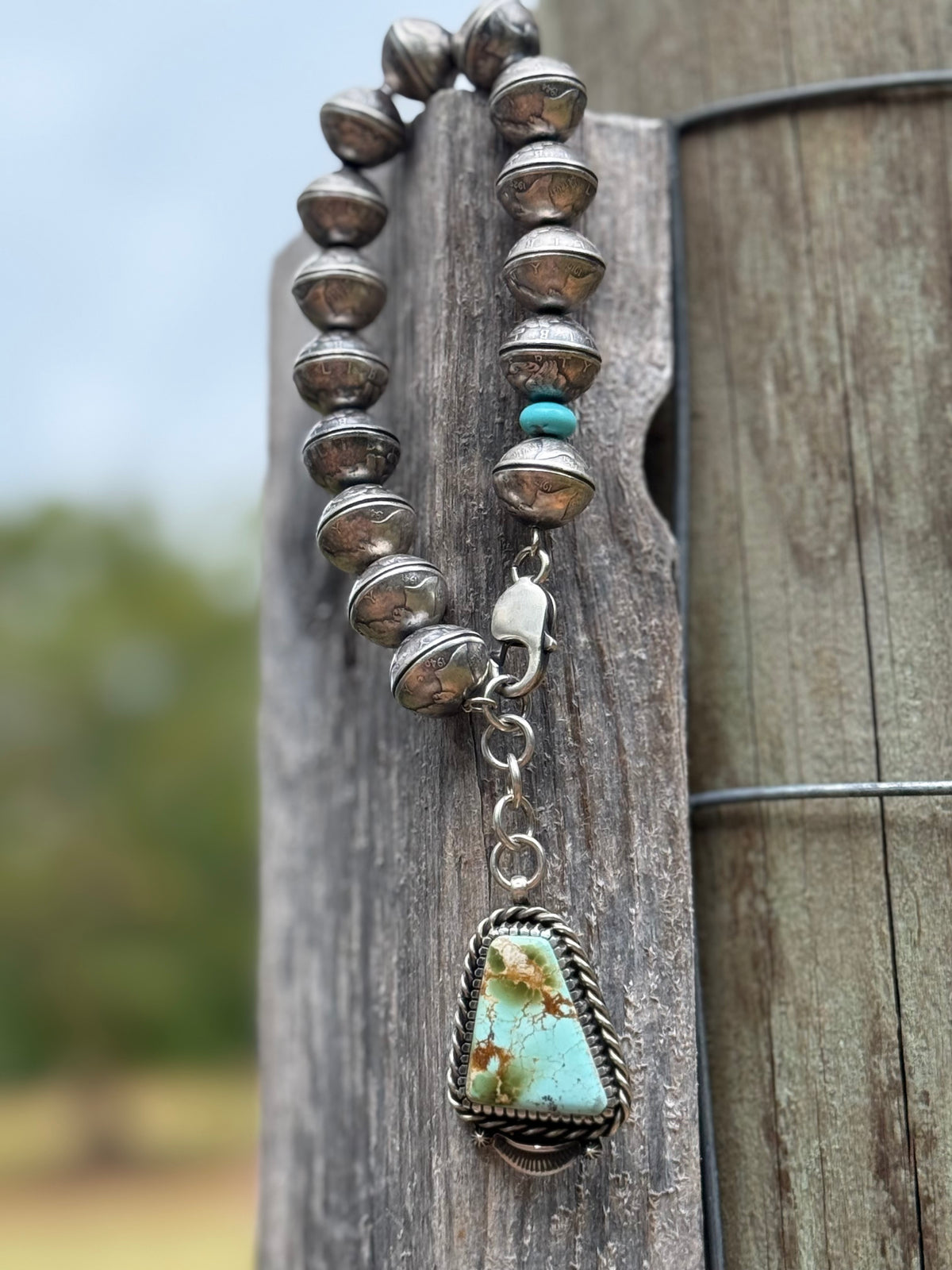 James McCabe Mercury dime bracelet with turquoise charm