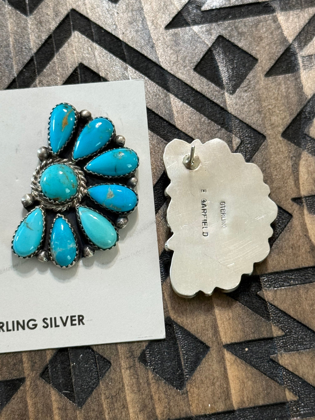 Navajo Effie Garfield turquoise half cluster earrings