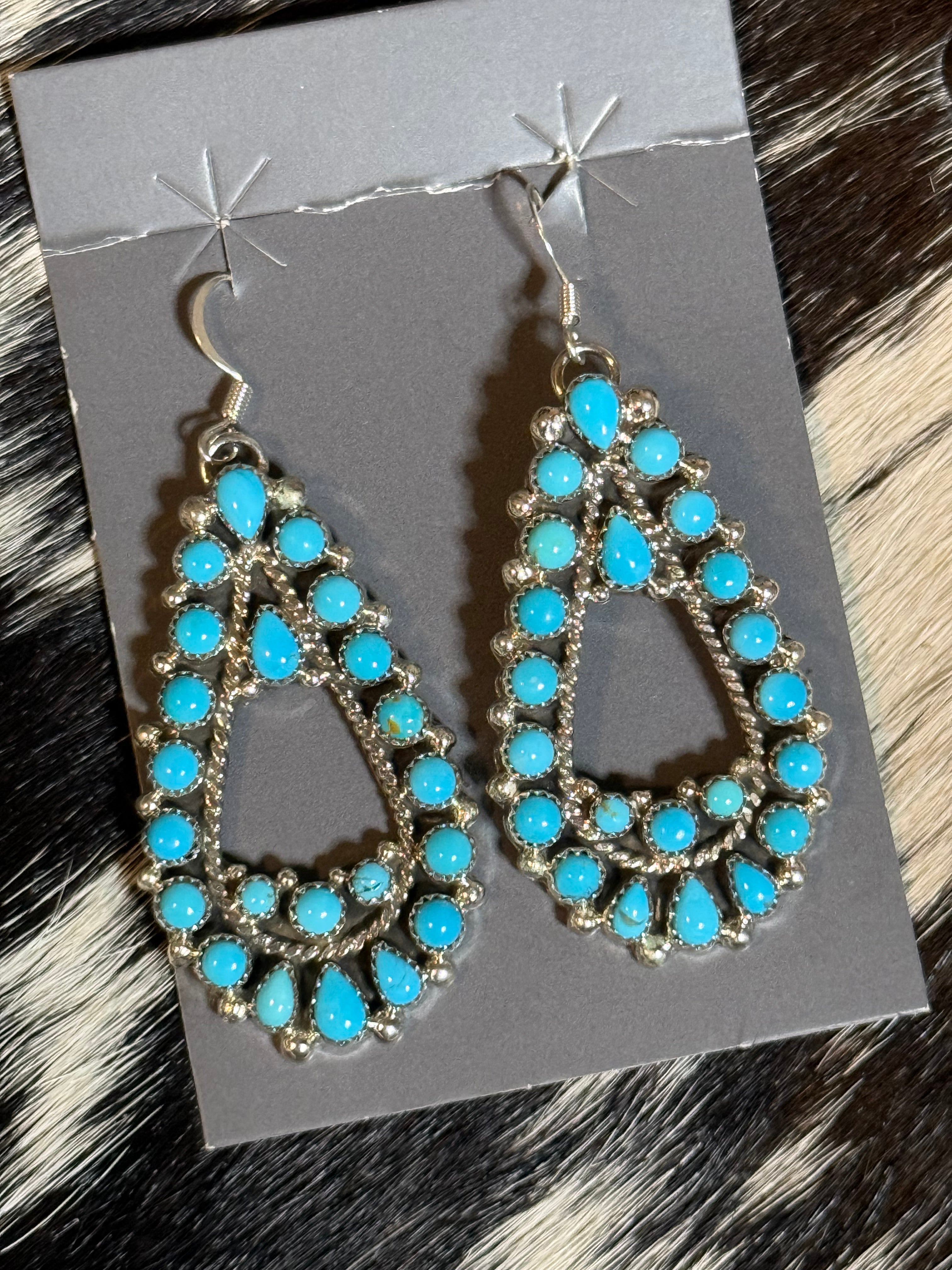 Native made turquoise teardrop earrings