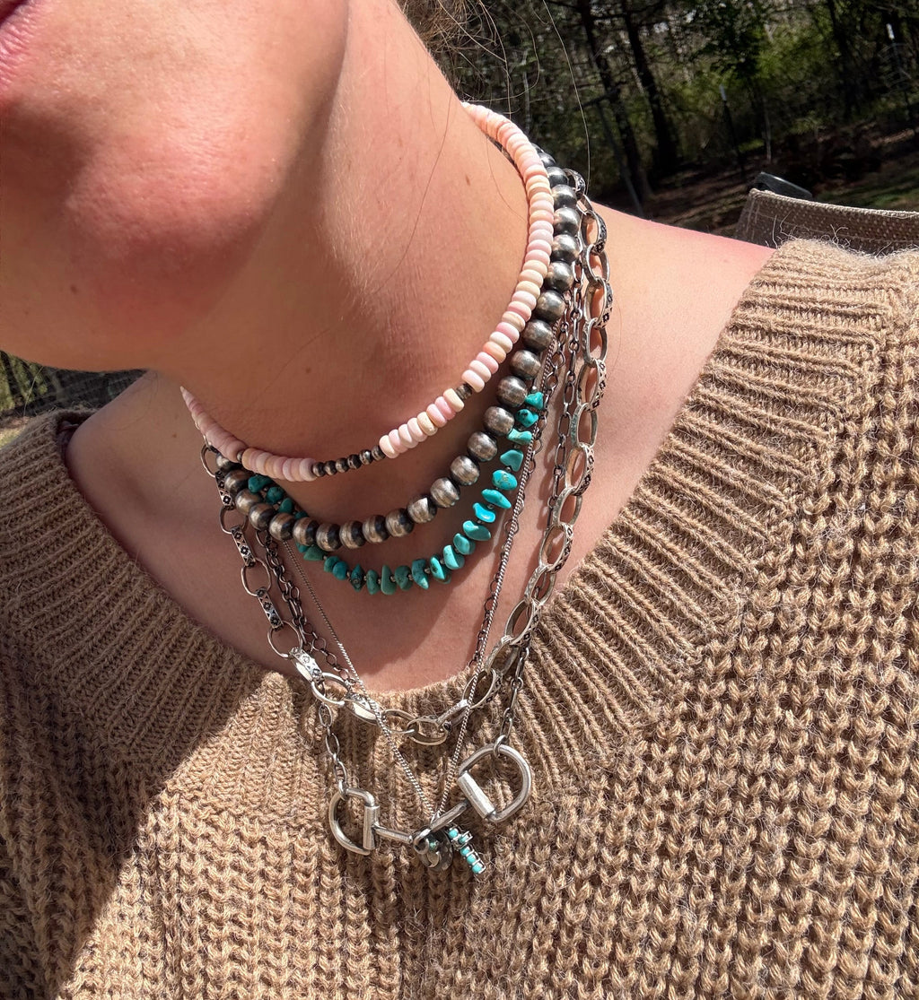 Pink conch wire choker, Native American hand strung