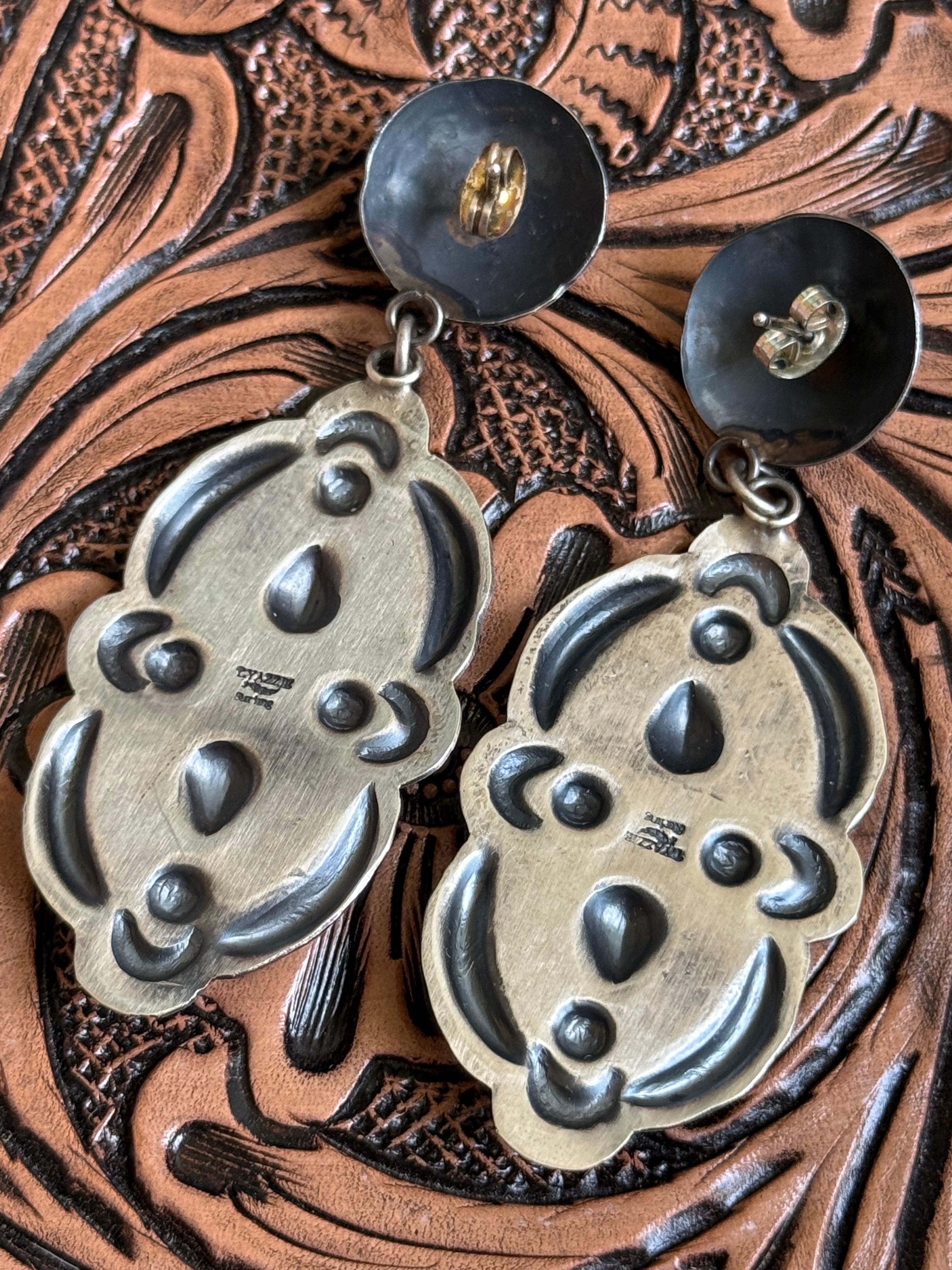 Yazzie stamped turquoise repousse earrings