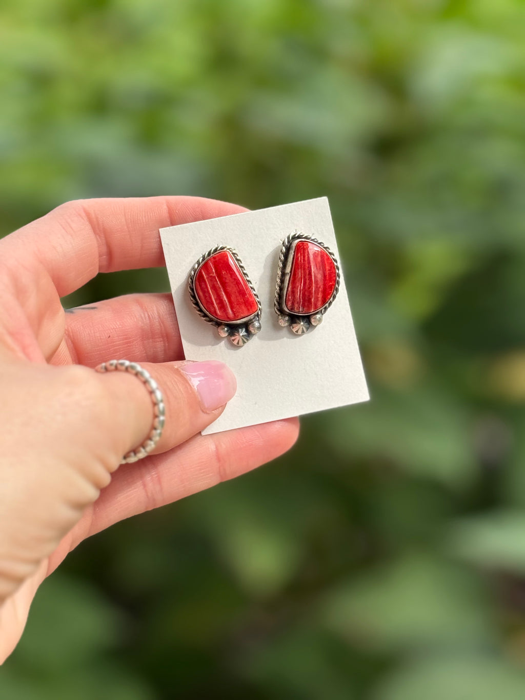 Navajo Chasity Belone spiny oyster stud earrings