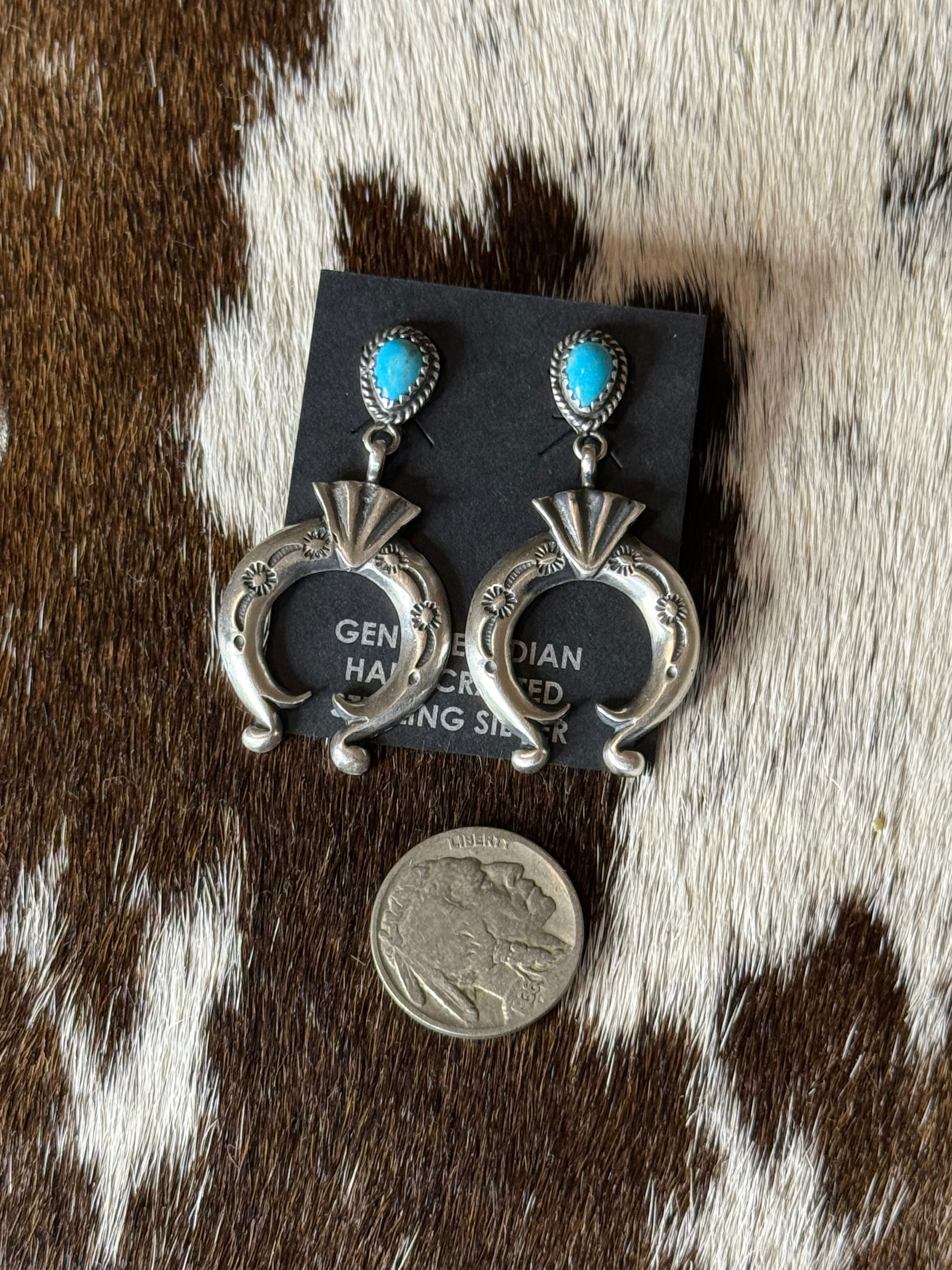 Native American made turquoise naja earrings