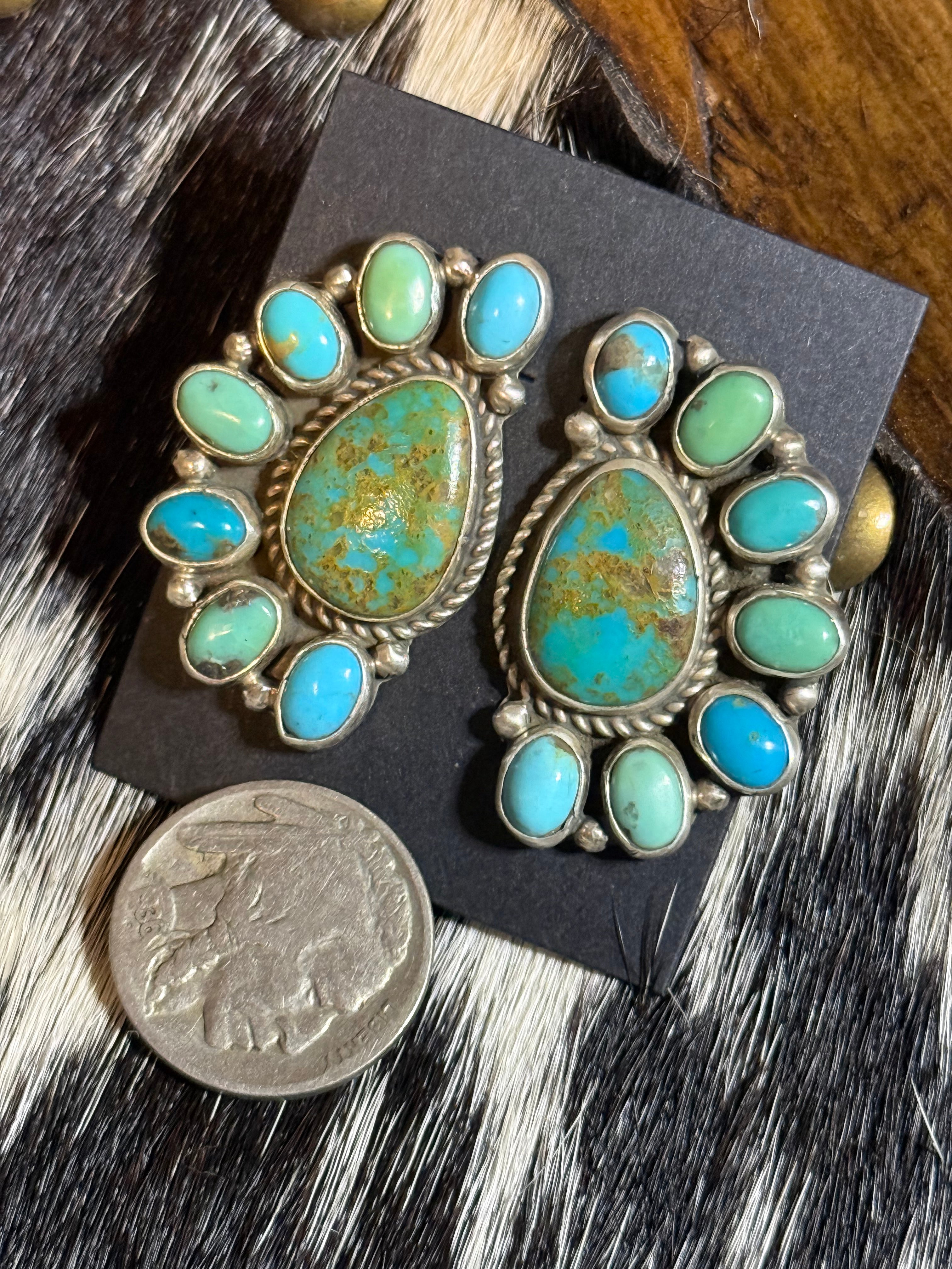 Navajo Geraldine James turquoise half cluster earrings