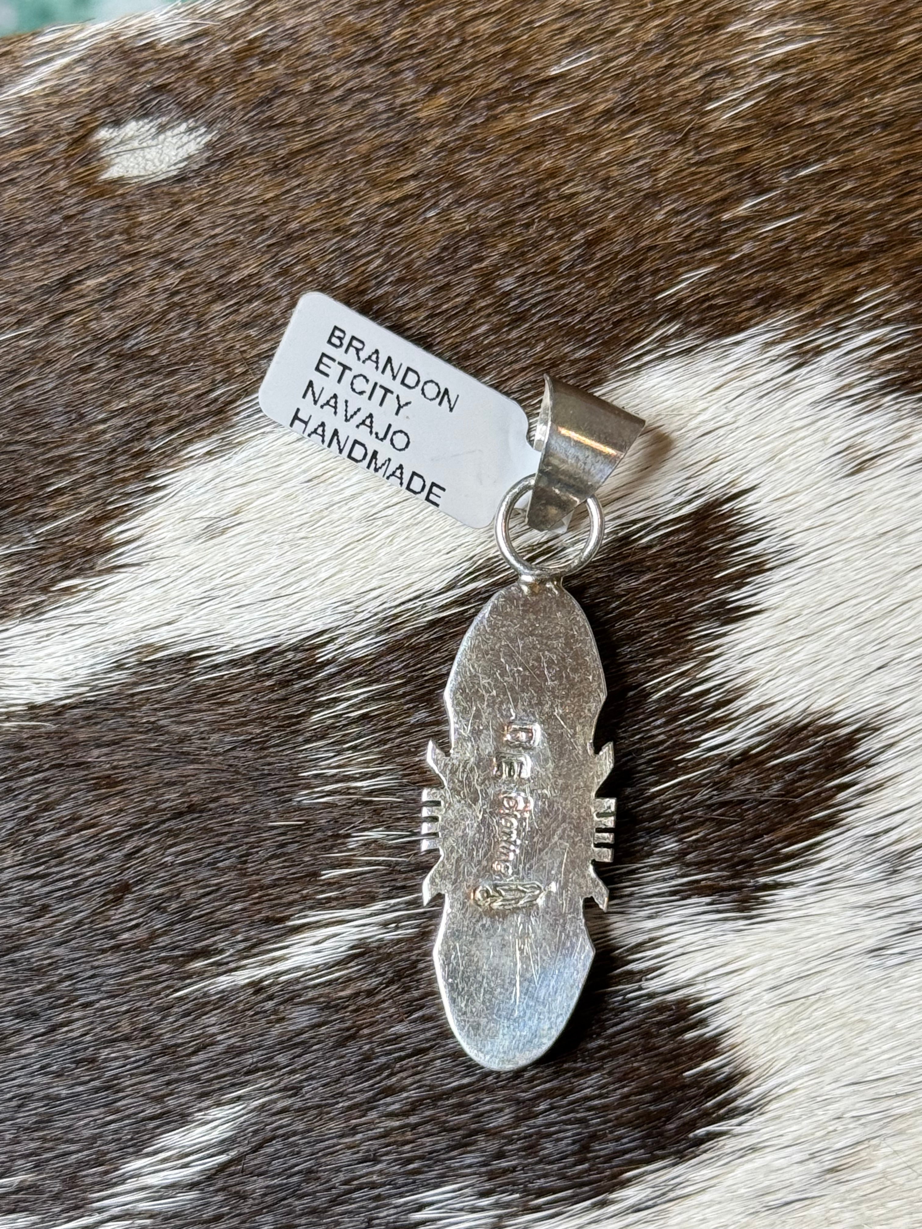 Brandon Etcity Navajo handmade sterling silver Kingman turquoise pendant
