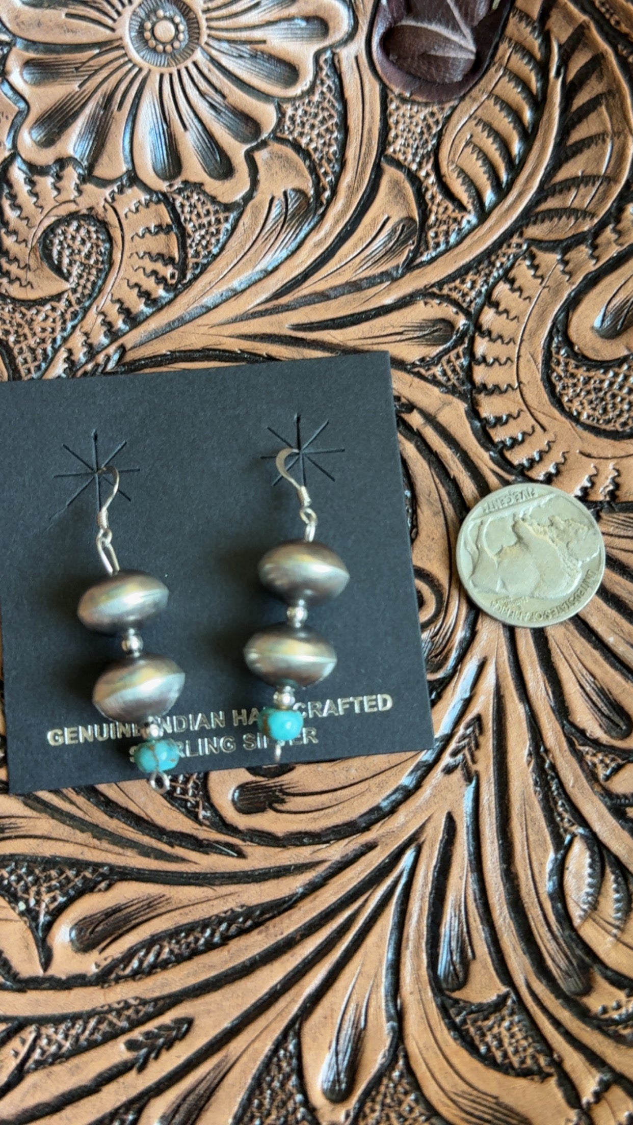 Navajo Pearl jacla with turquoise by Native American artist Sharon Cooley