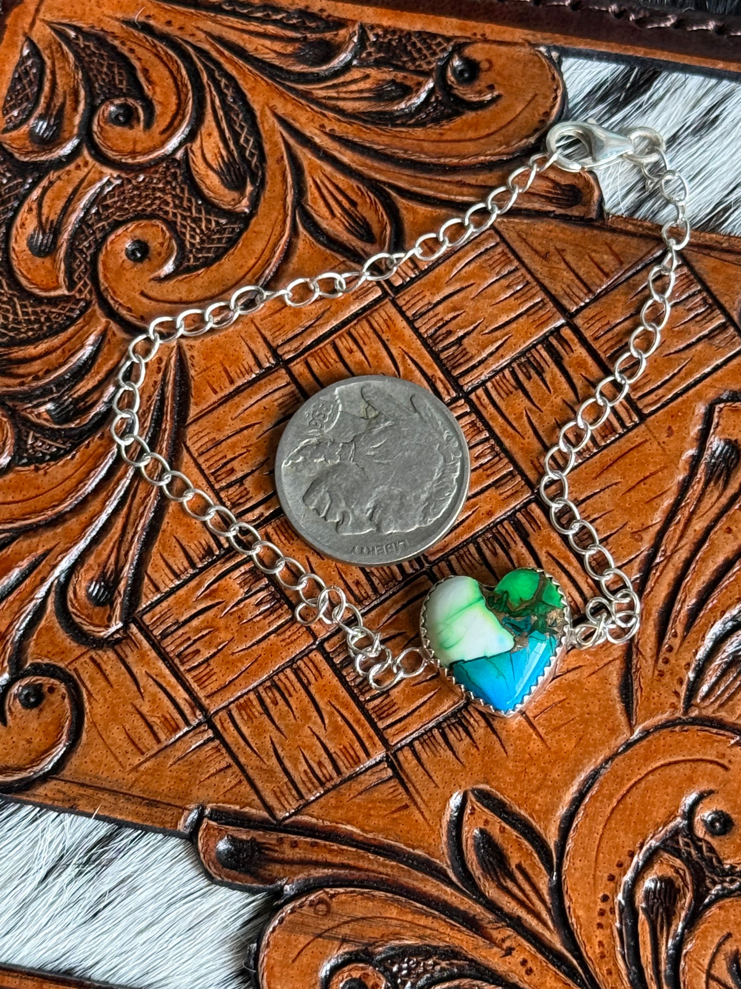 Peacock dahlia heart bracelet