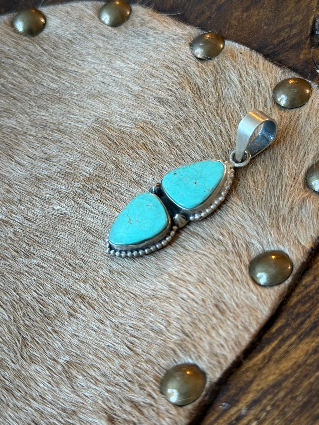 Kingman turquoise two stone pendant