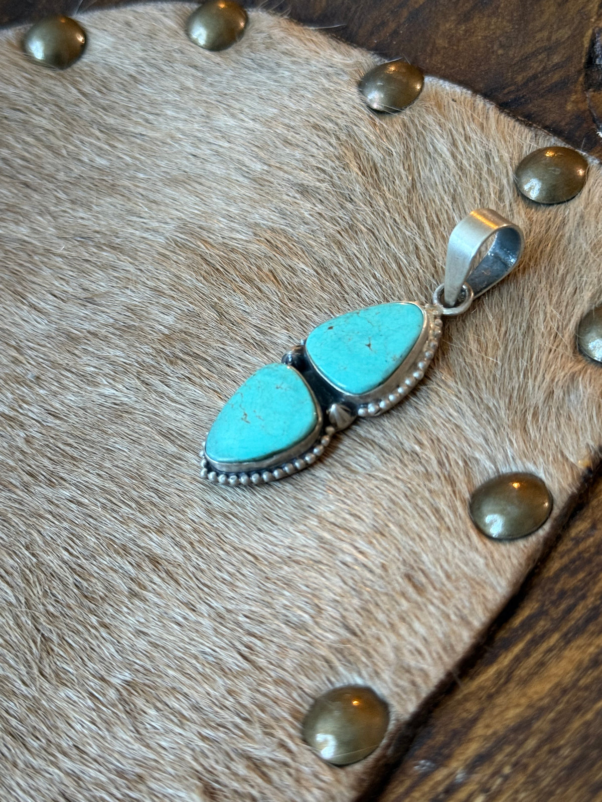 Kingman turquoise two stone pendant