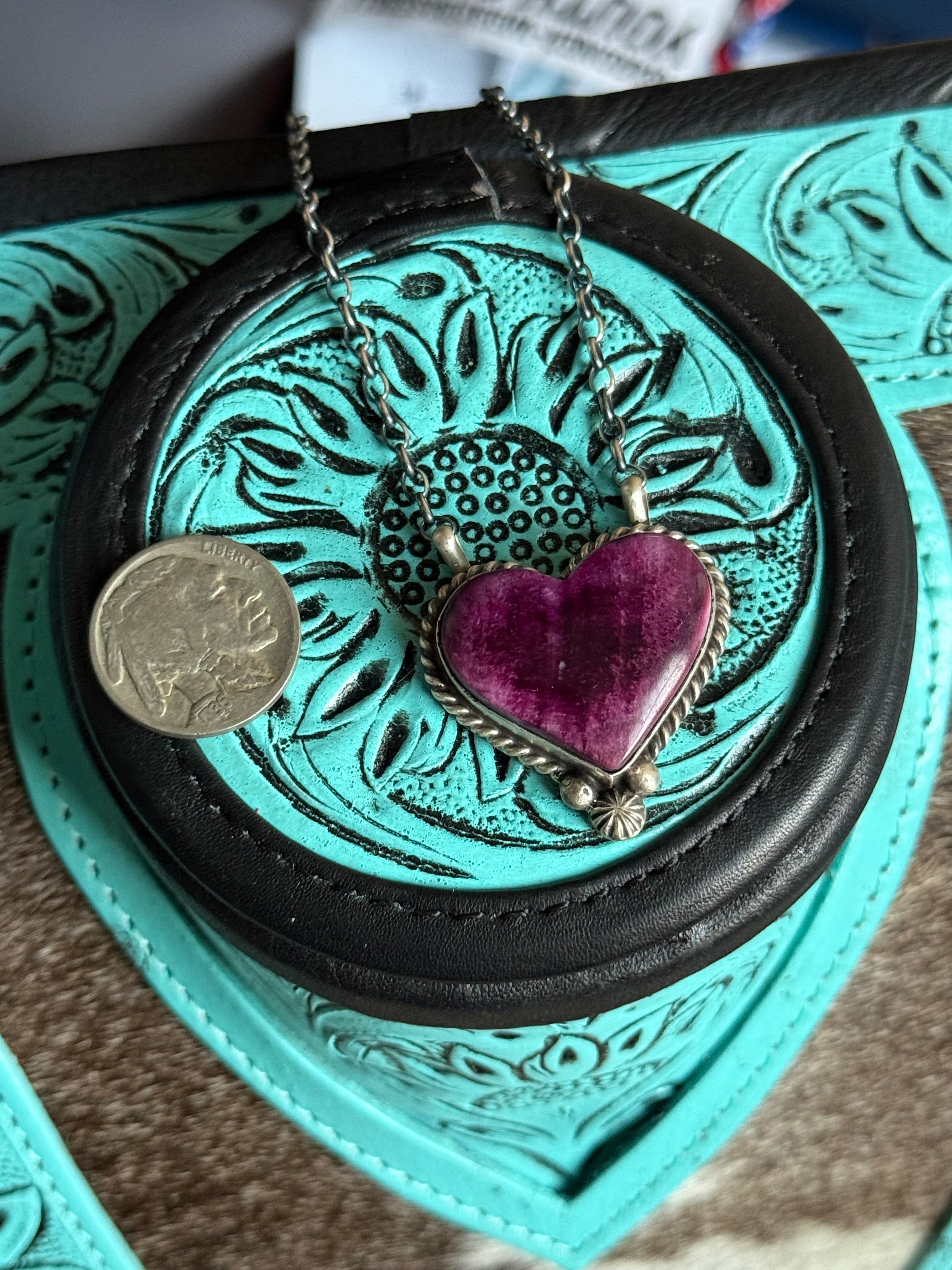 Native purple spiny heart necklace
