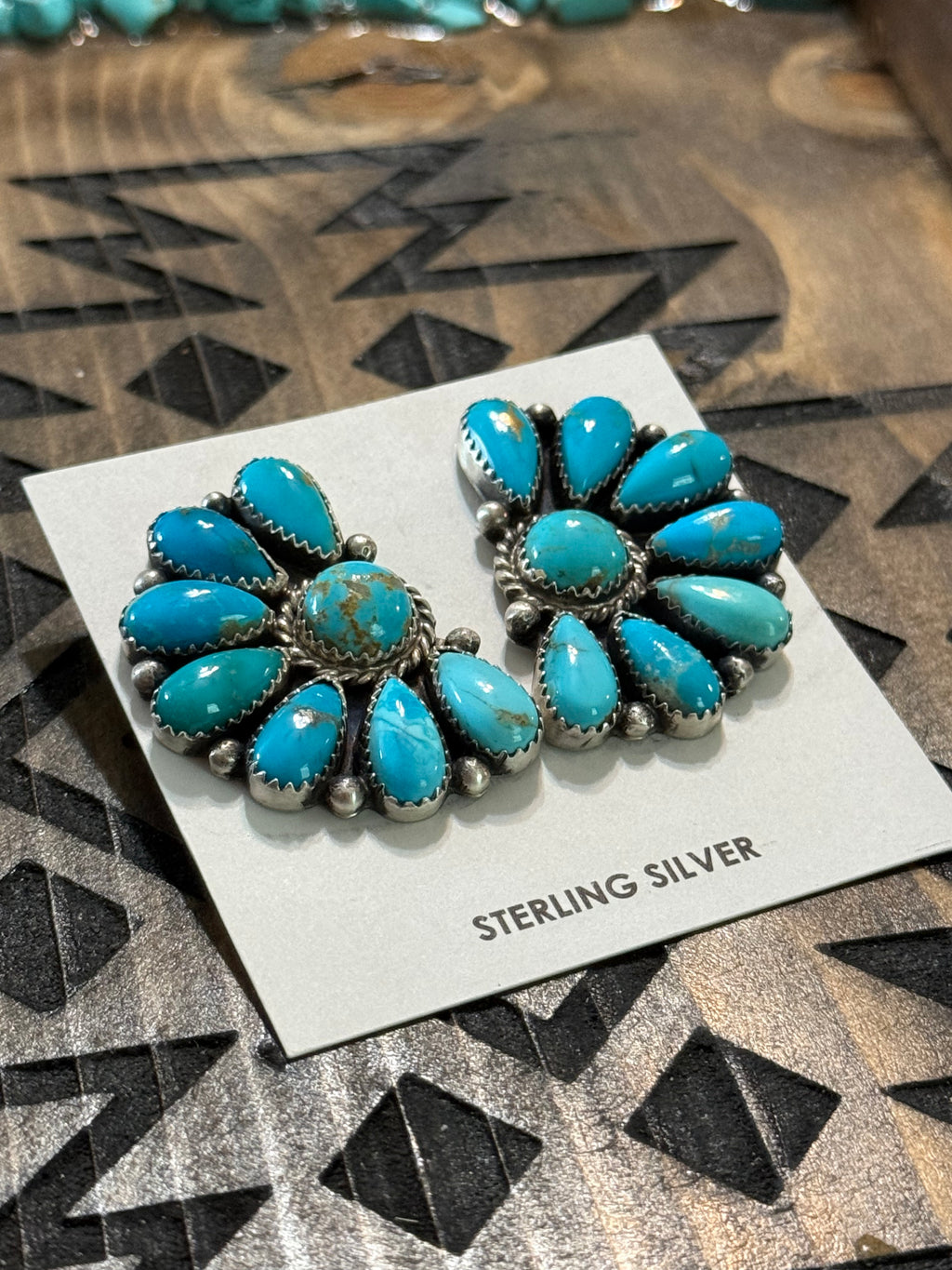 Navajo Effie Garfield turquoise half cluster earrings