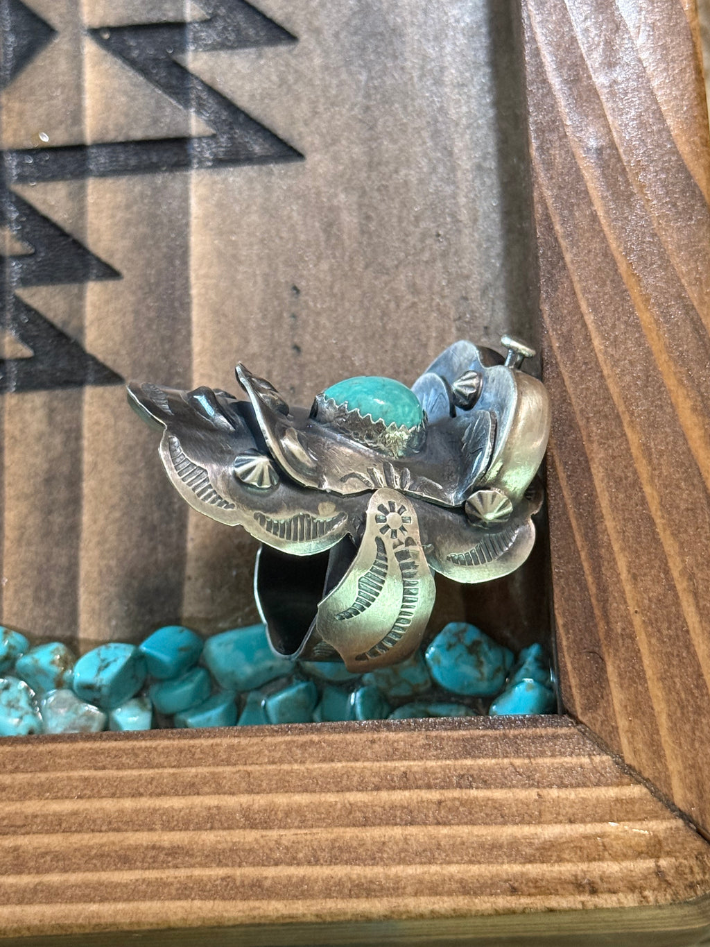 Native American Tim Yazzie turquoise saddle ring with turquoise heart