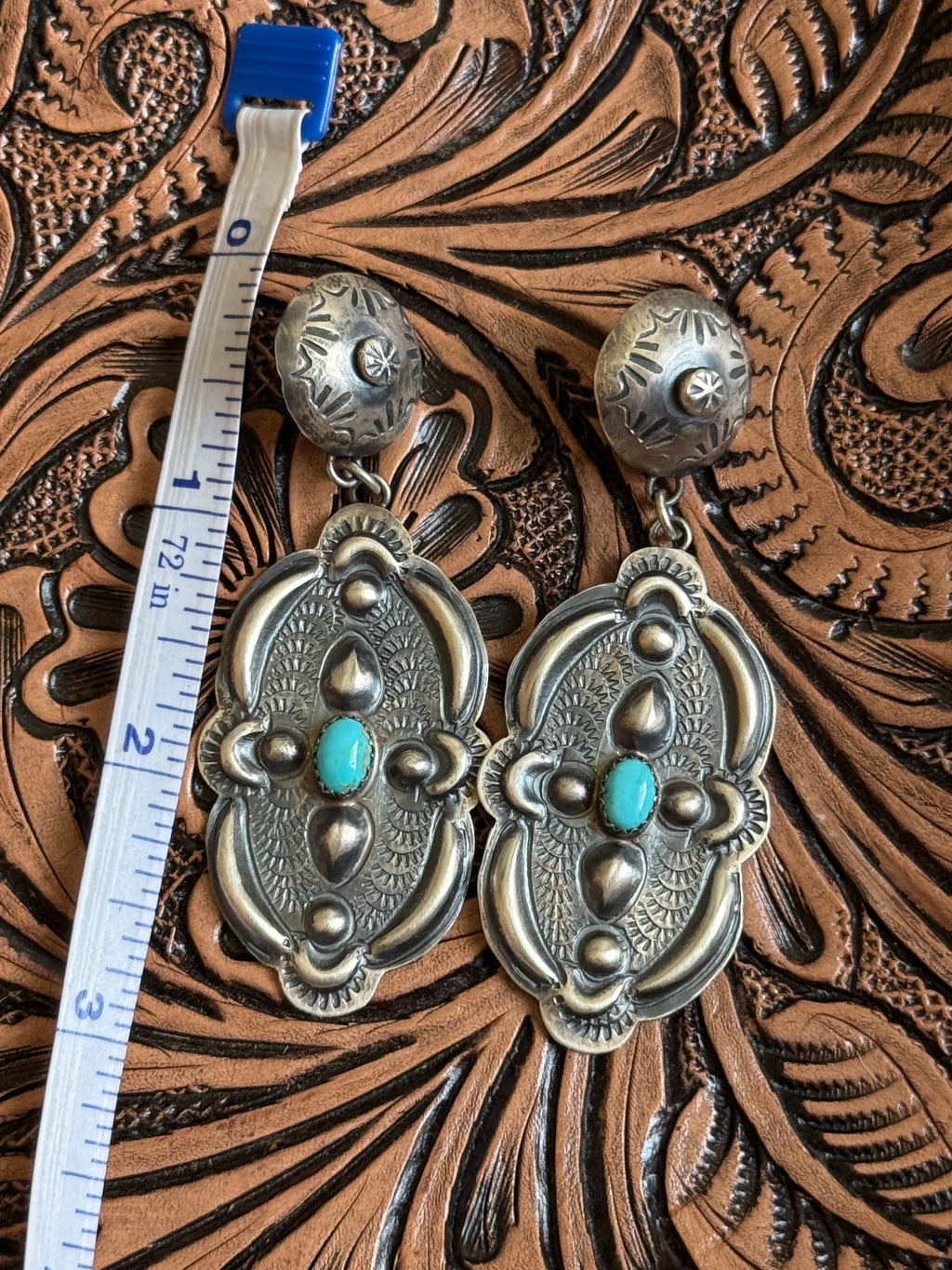 Yazzie stamped turquoise repousse earrings