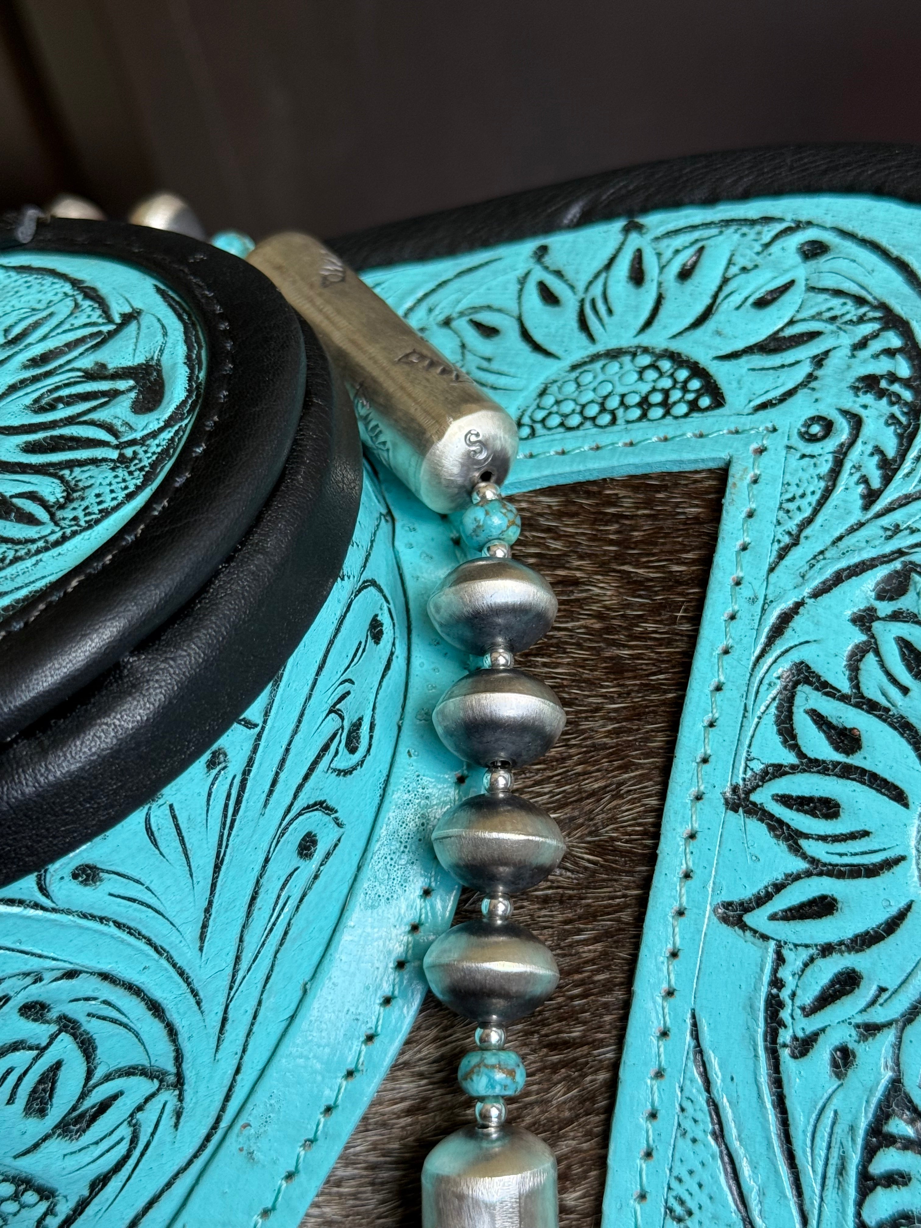 Navajo Pearl jacla with turquoise by Native American artist Sharon Cooley