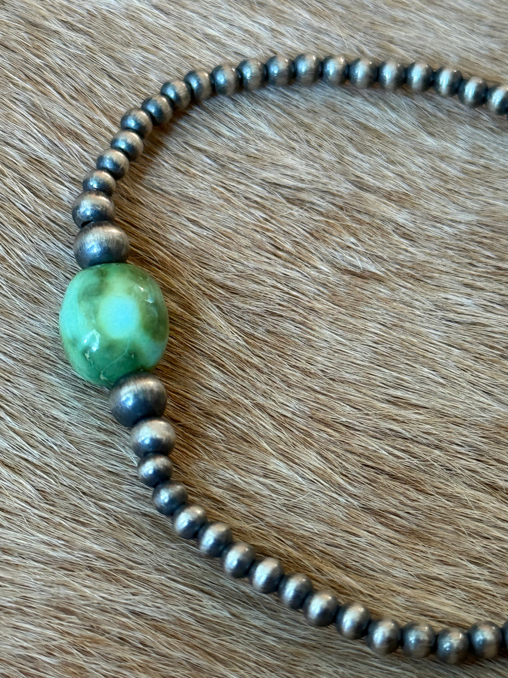 Sonoran mountain turquoise & sterling silver pearl stretch bracelet
