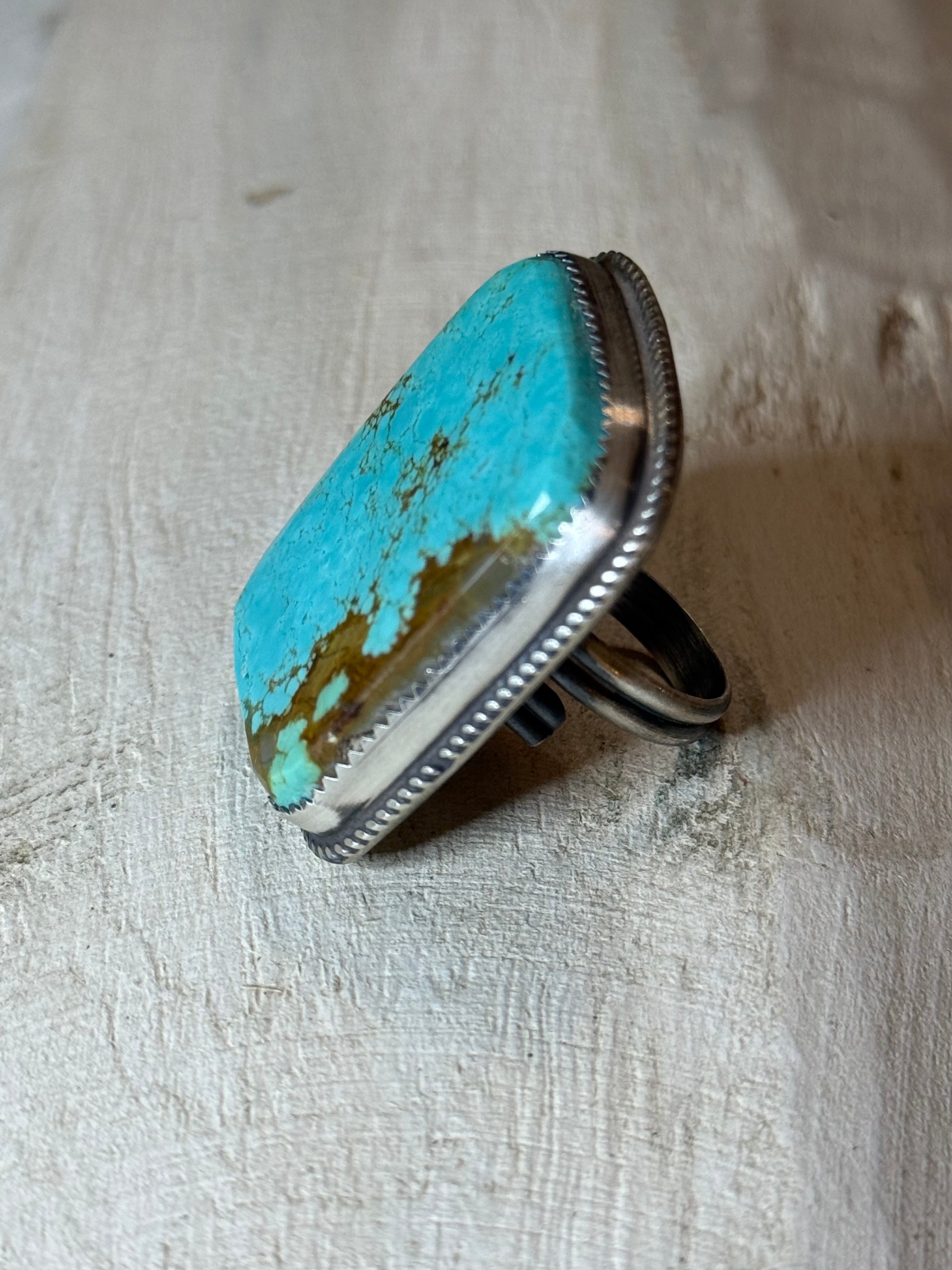 Native Leslie Nez turquoise slab ring