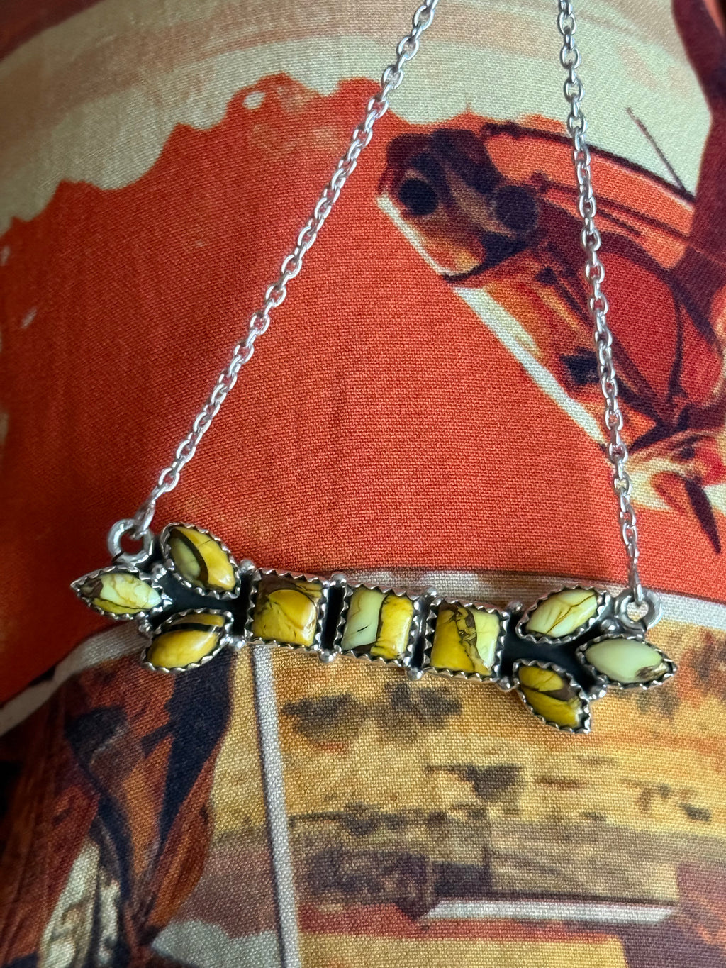Yellow dahlia bar necklace