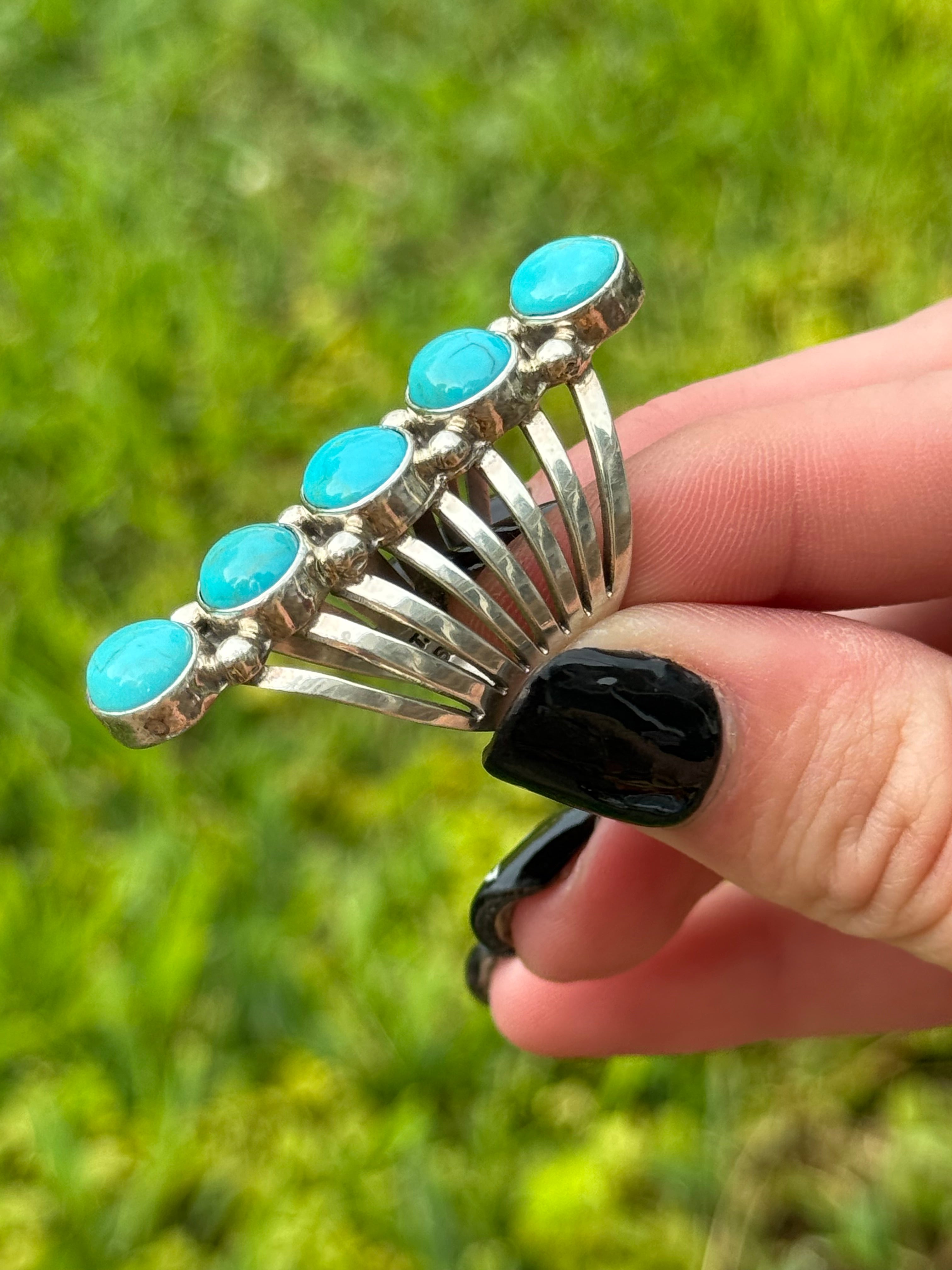 T. Yazzie 5 stone turquoise ring