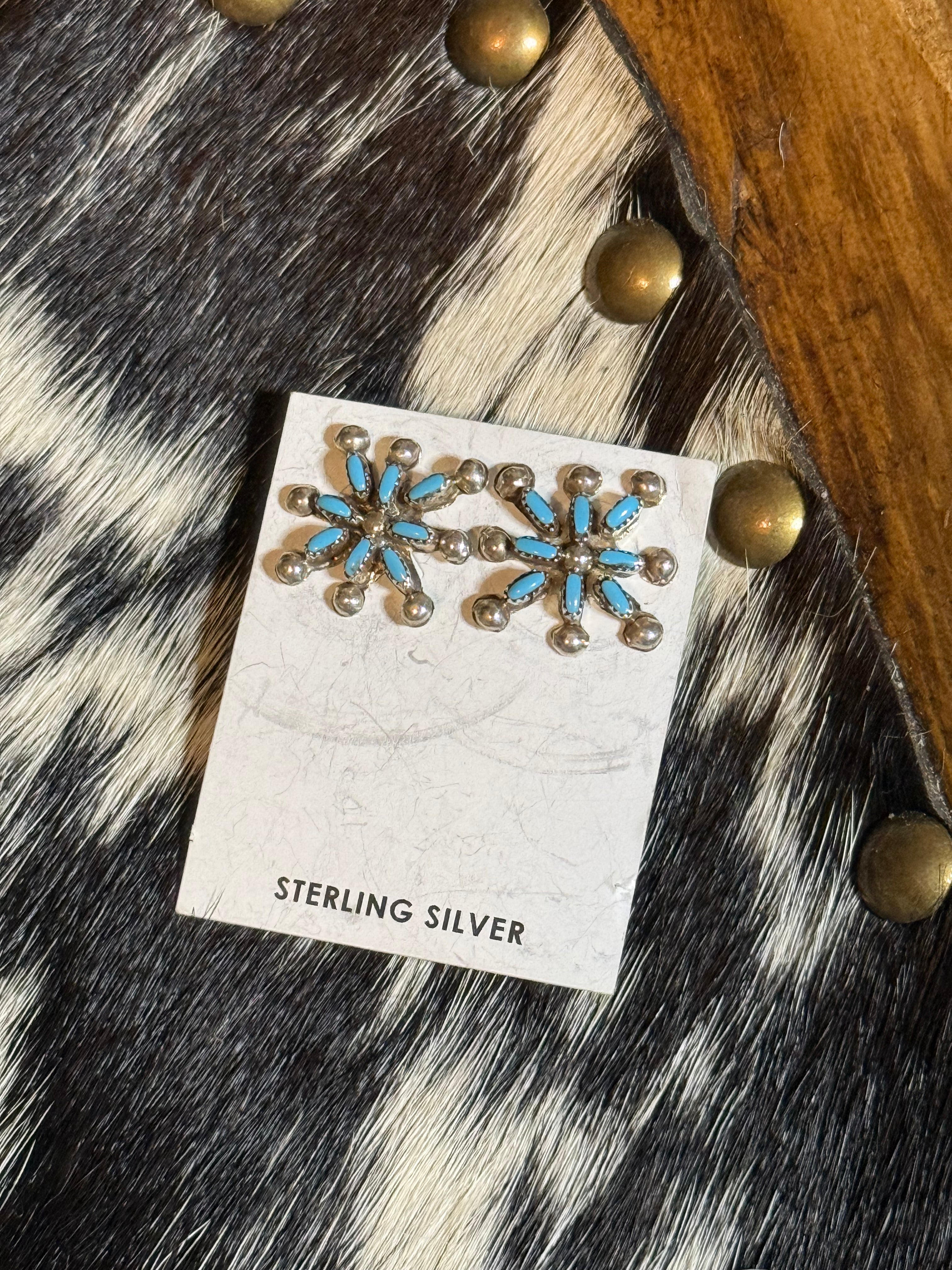 Signed Zuni turquoise needlepoint studs