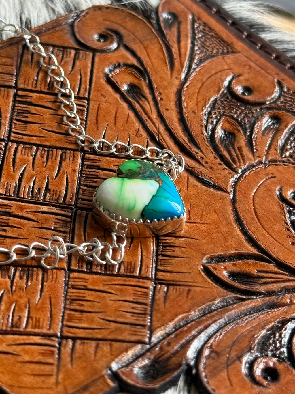 Peacock dahlia heart bracelet