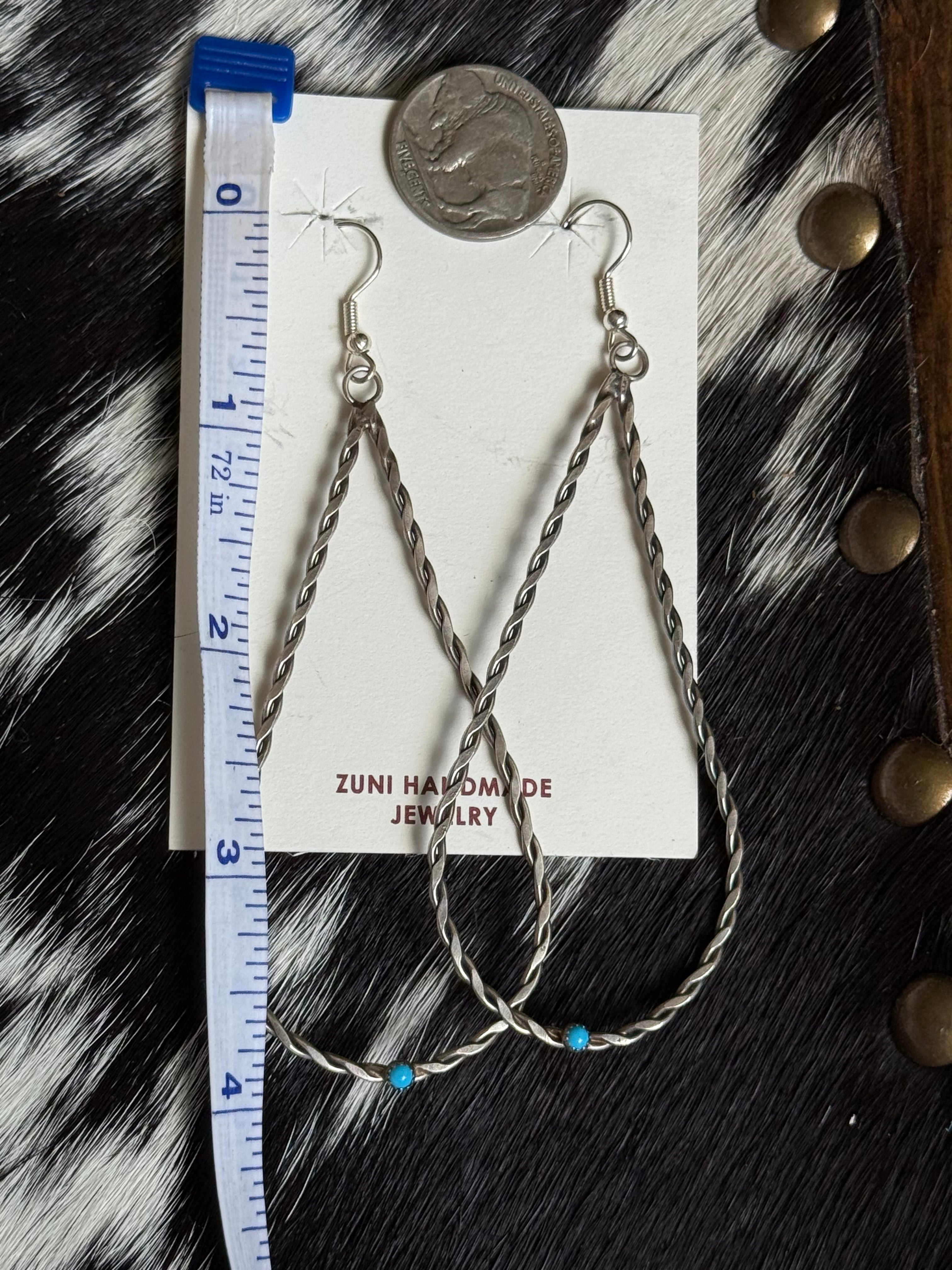 Zuni handmade teardrop turquoise earrings