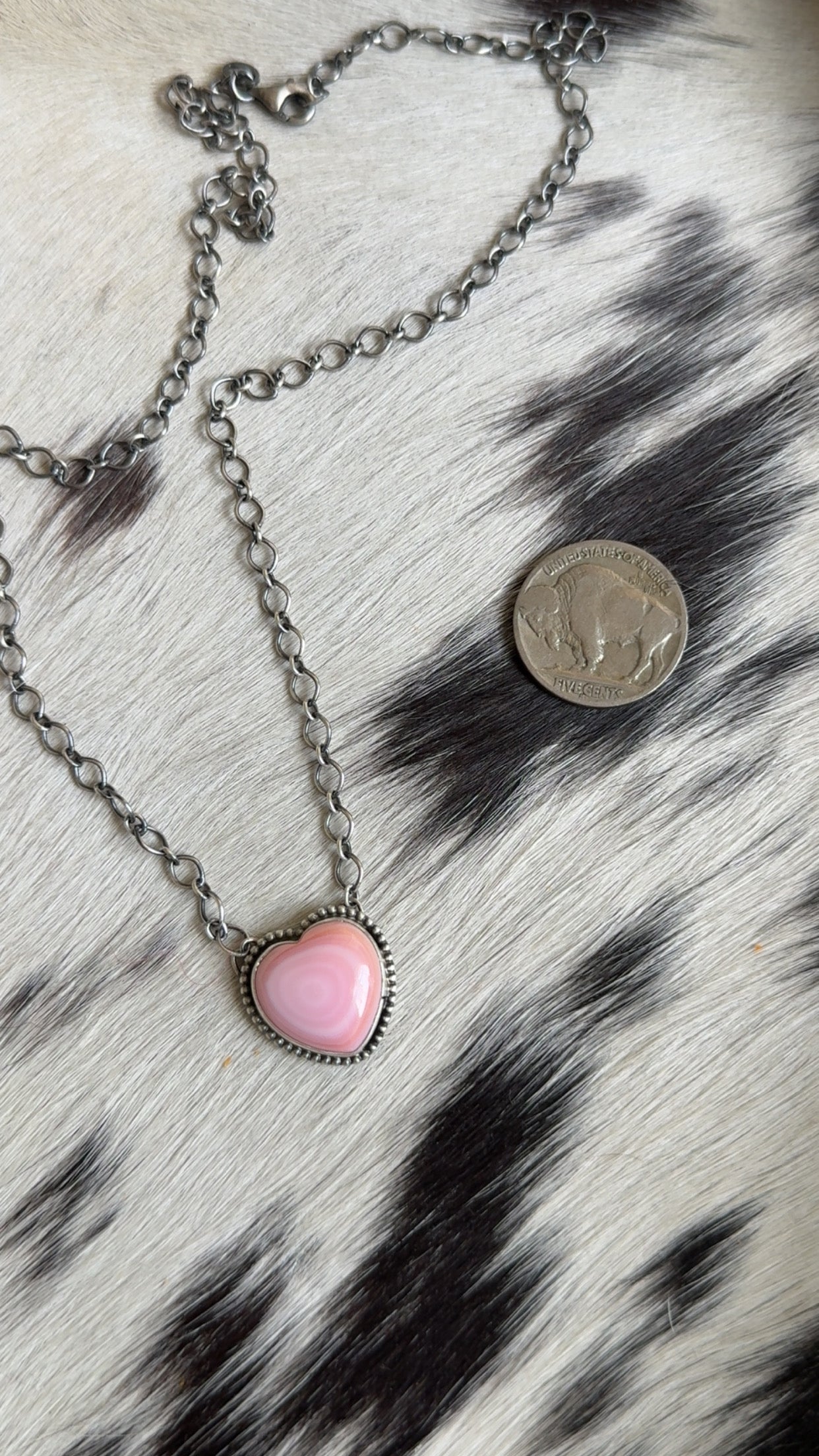 Native pink conch heart necklace