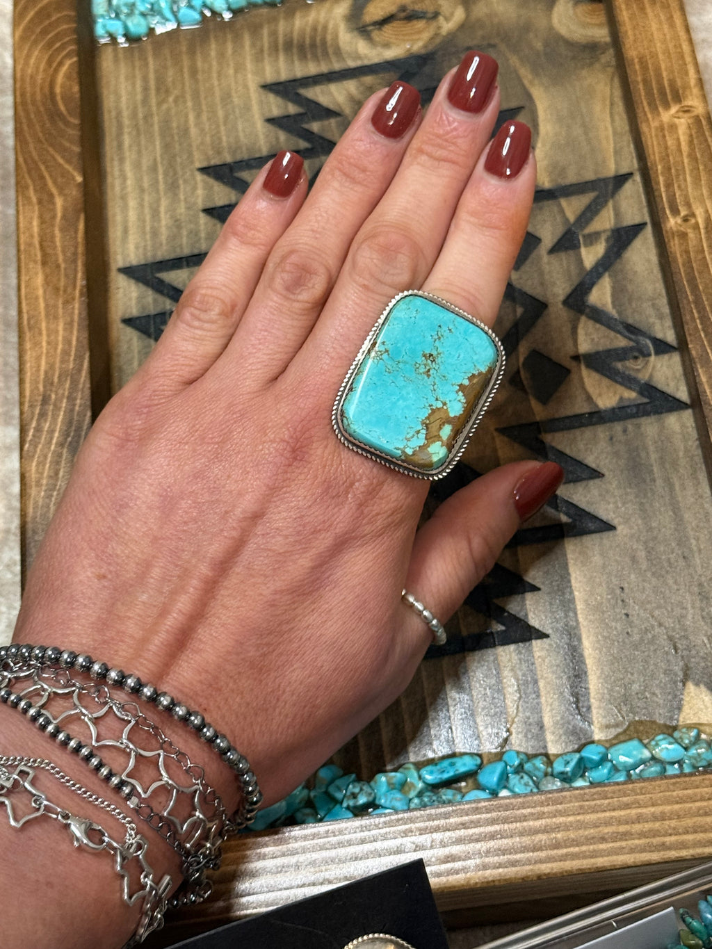 Native Leslie Nez turquoise slab ring