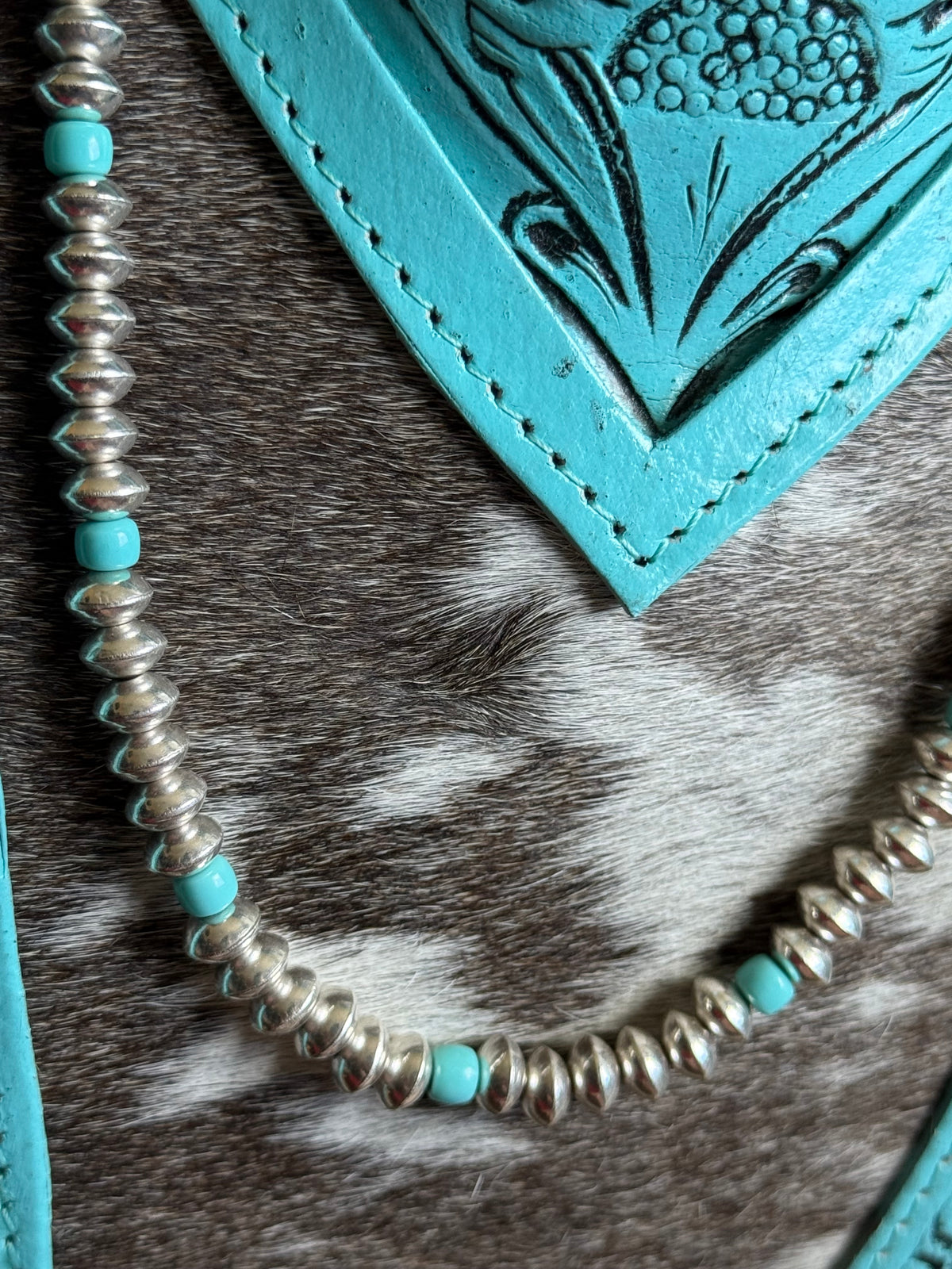 18” Native Crystal Haley 7 mm handmade Navajo pearls with turquoise necklace