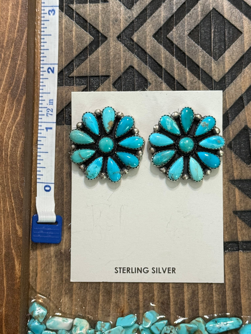 Native American Debra Smith handmade turquoise cluster earrings