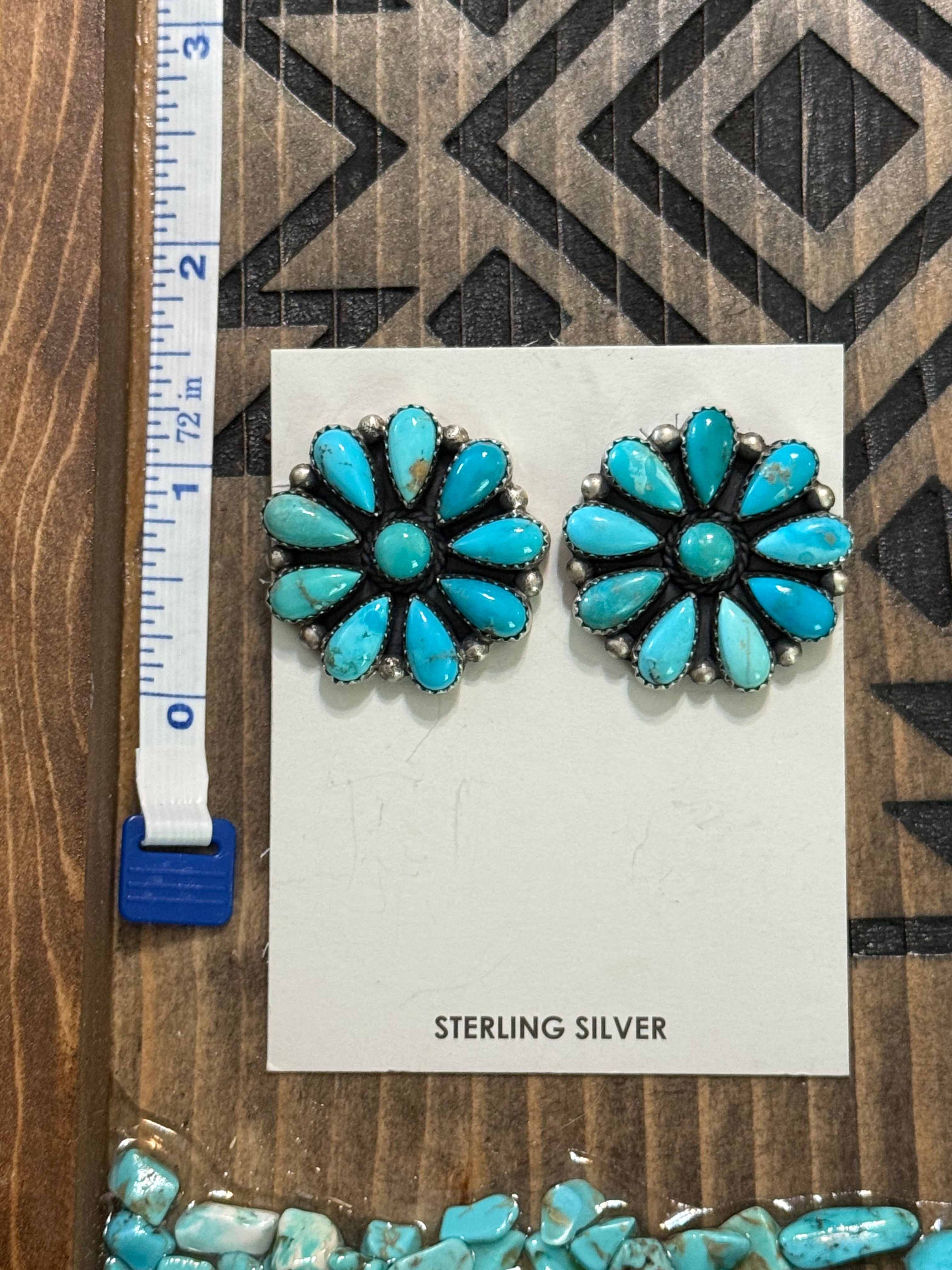 Native American Debra Smith handmade turquoise cluster earrings