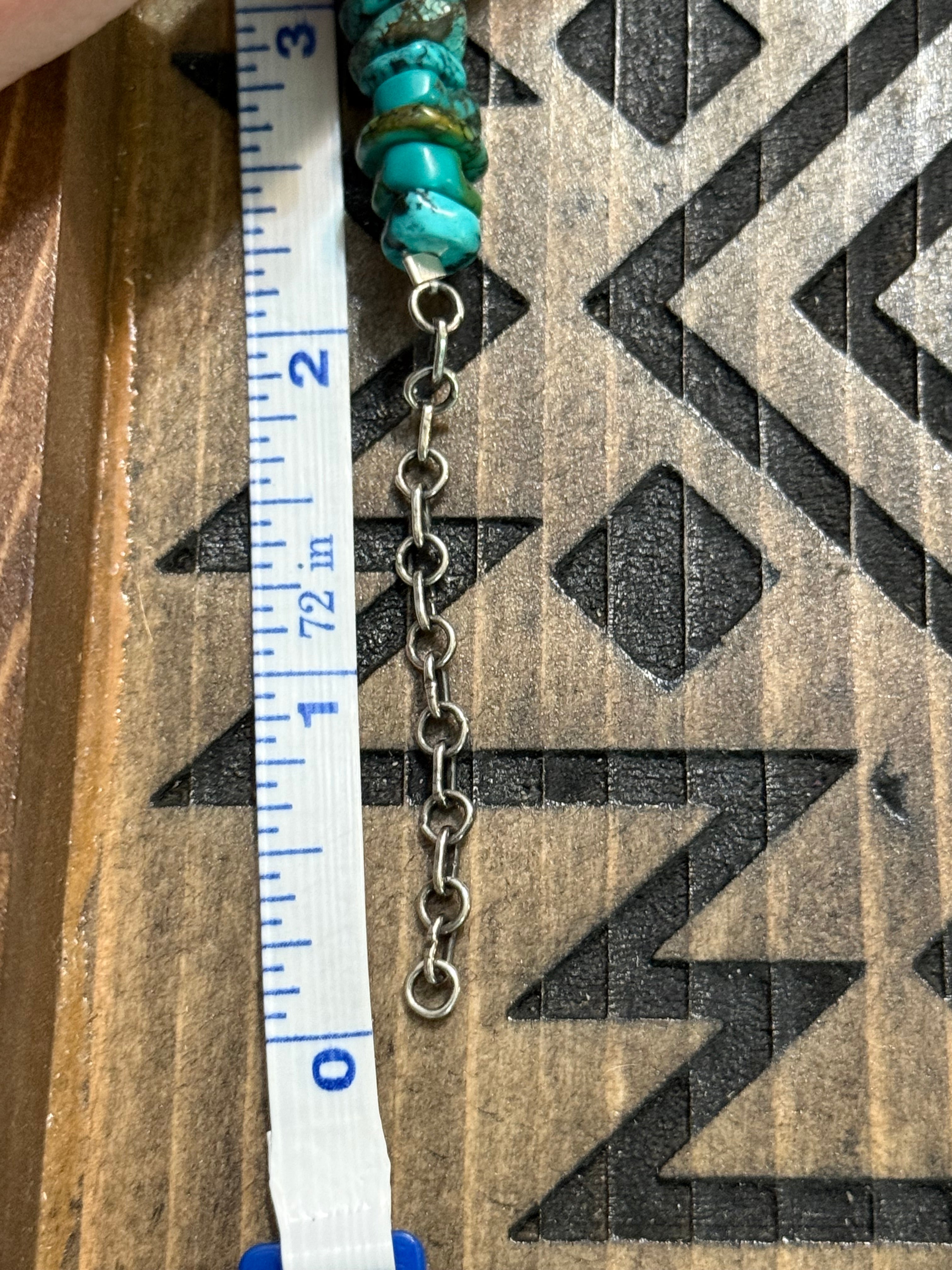 Turquoise chip necklace with sterling silver beads with saucer bead
