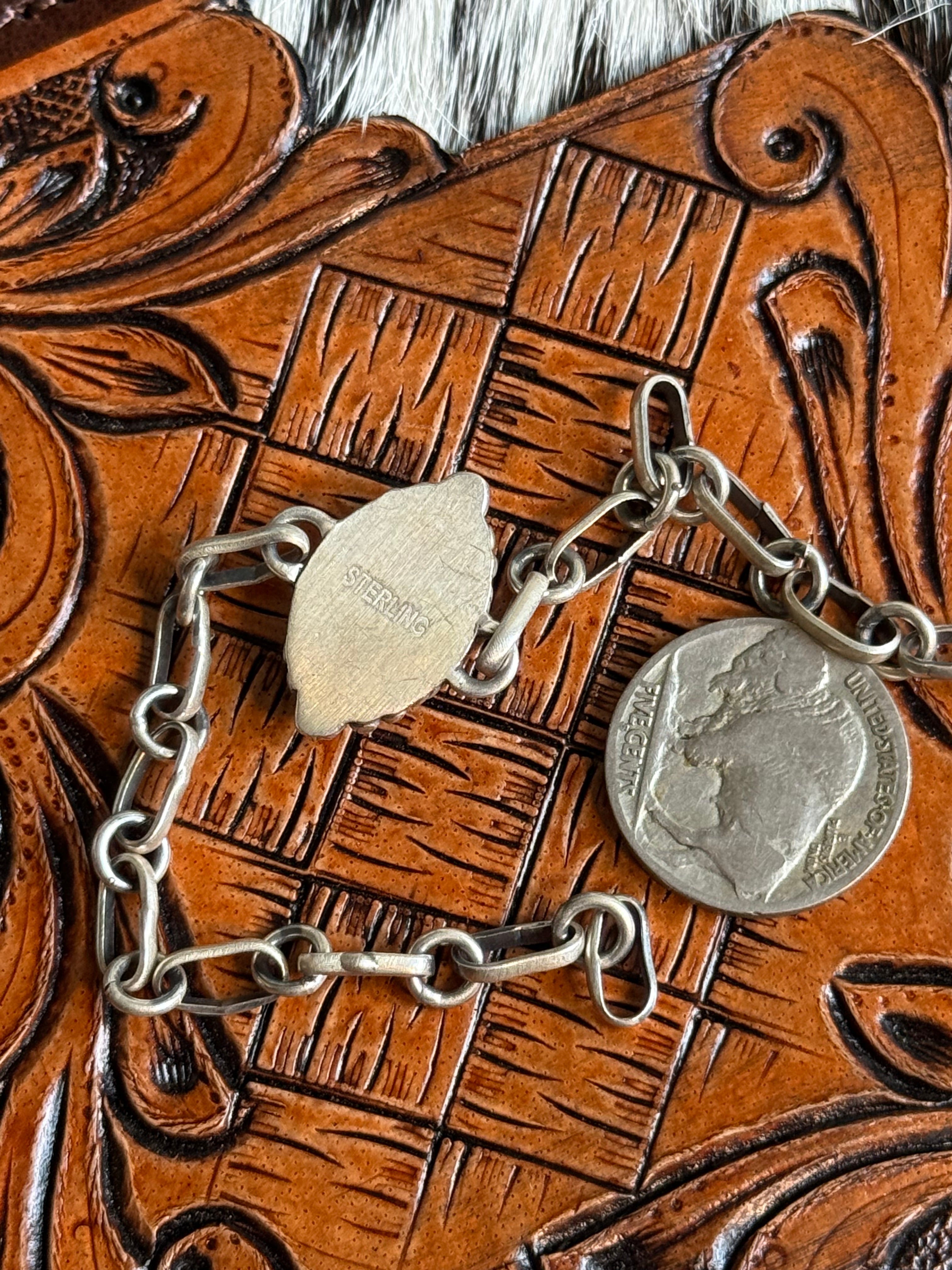 Pilot mountain turquoise bracelet with thick paperclip chain