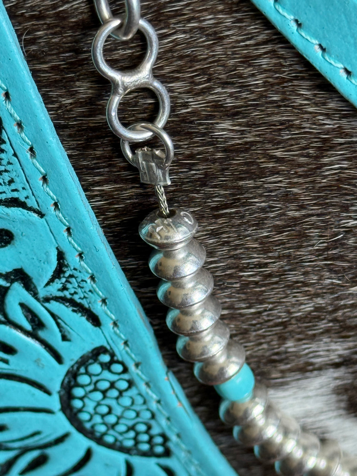 18” Native Crystal Haley 7 mm handmade Navajo pearls with turquoise necklace