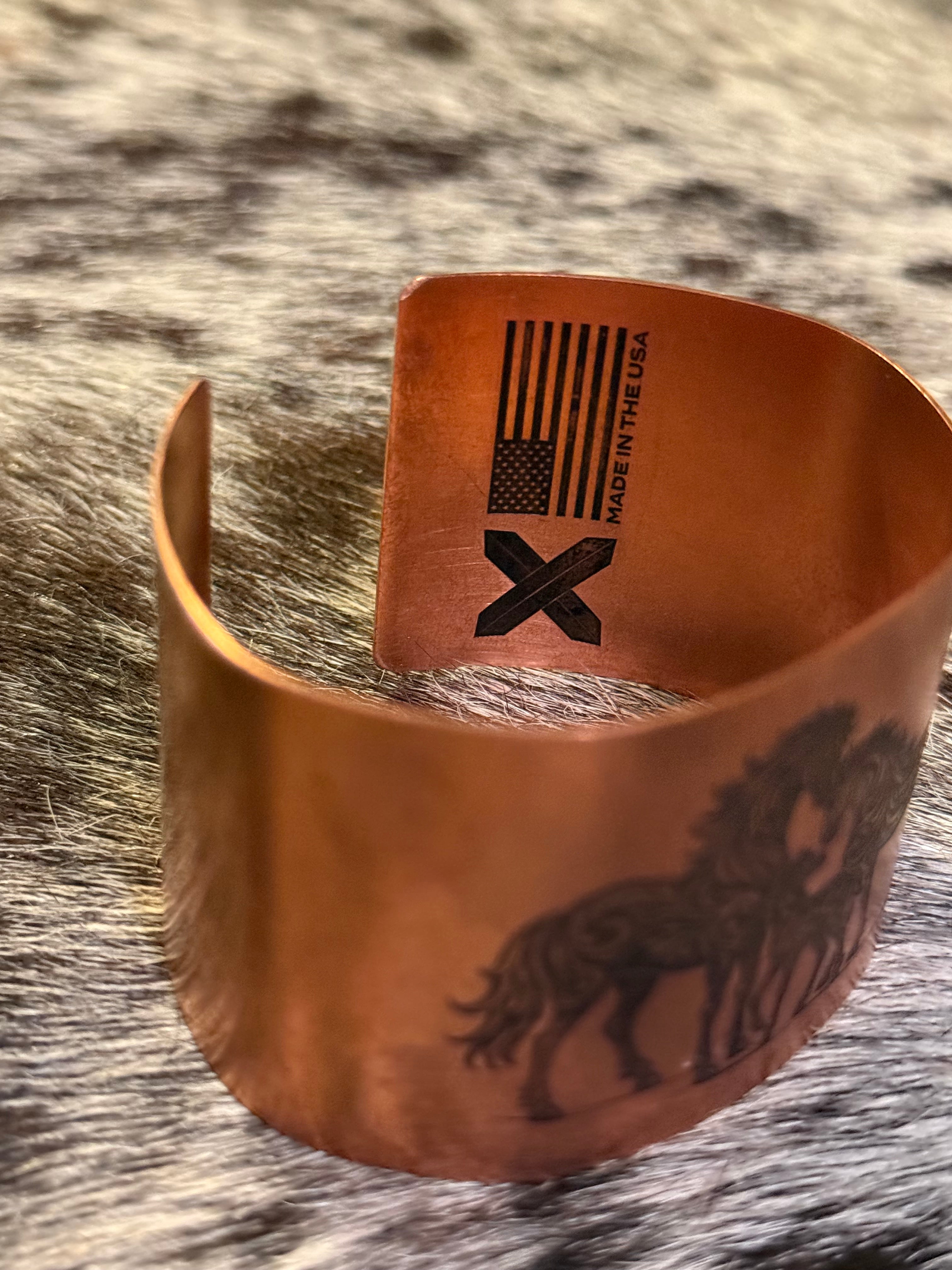 Copper horse etched cuff