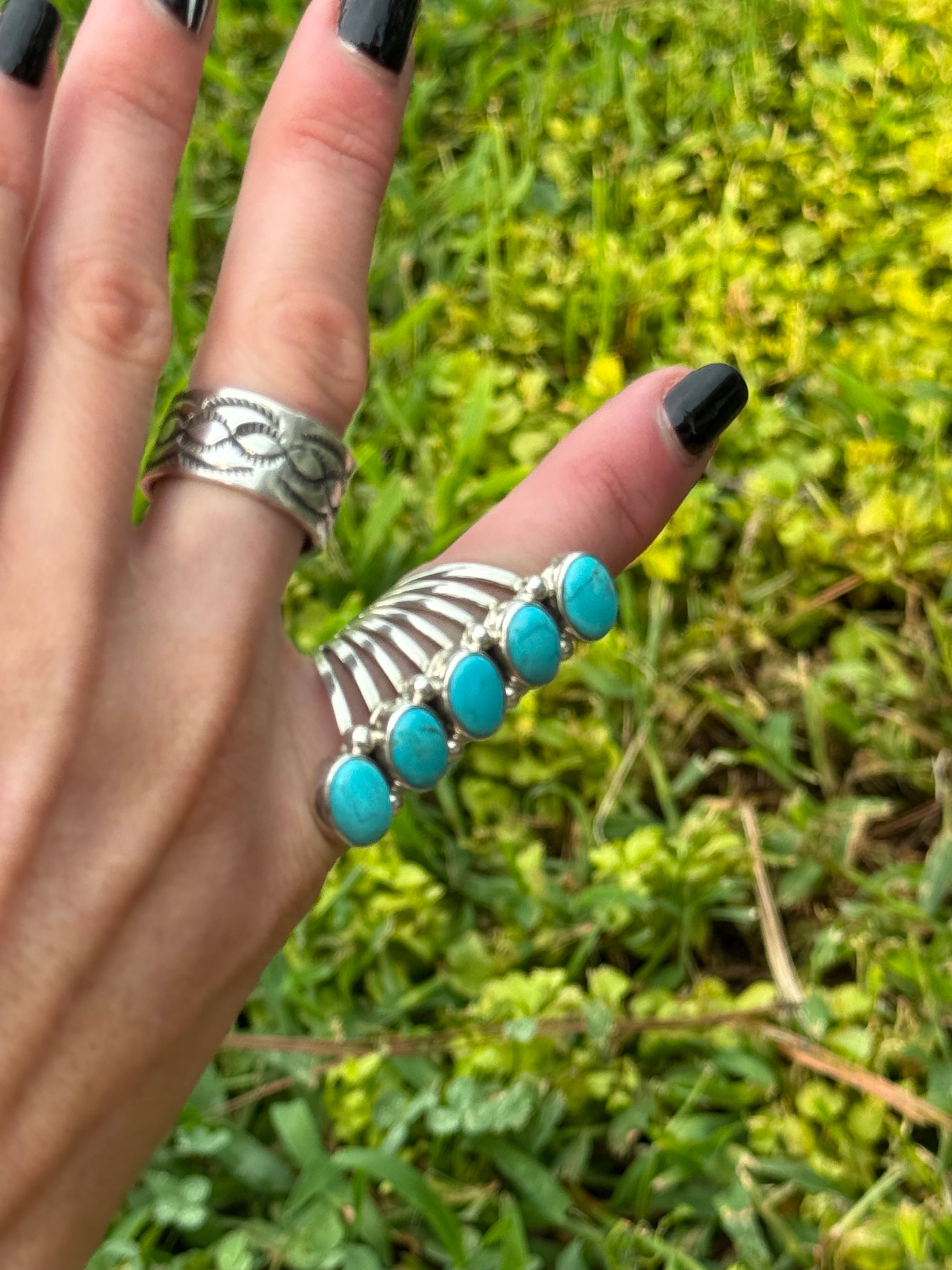 T. Yazzie 5 stone turquoise ring