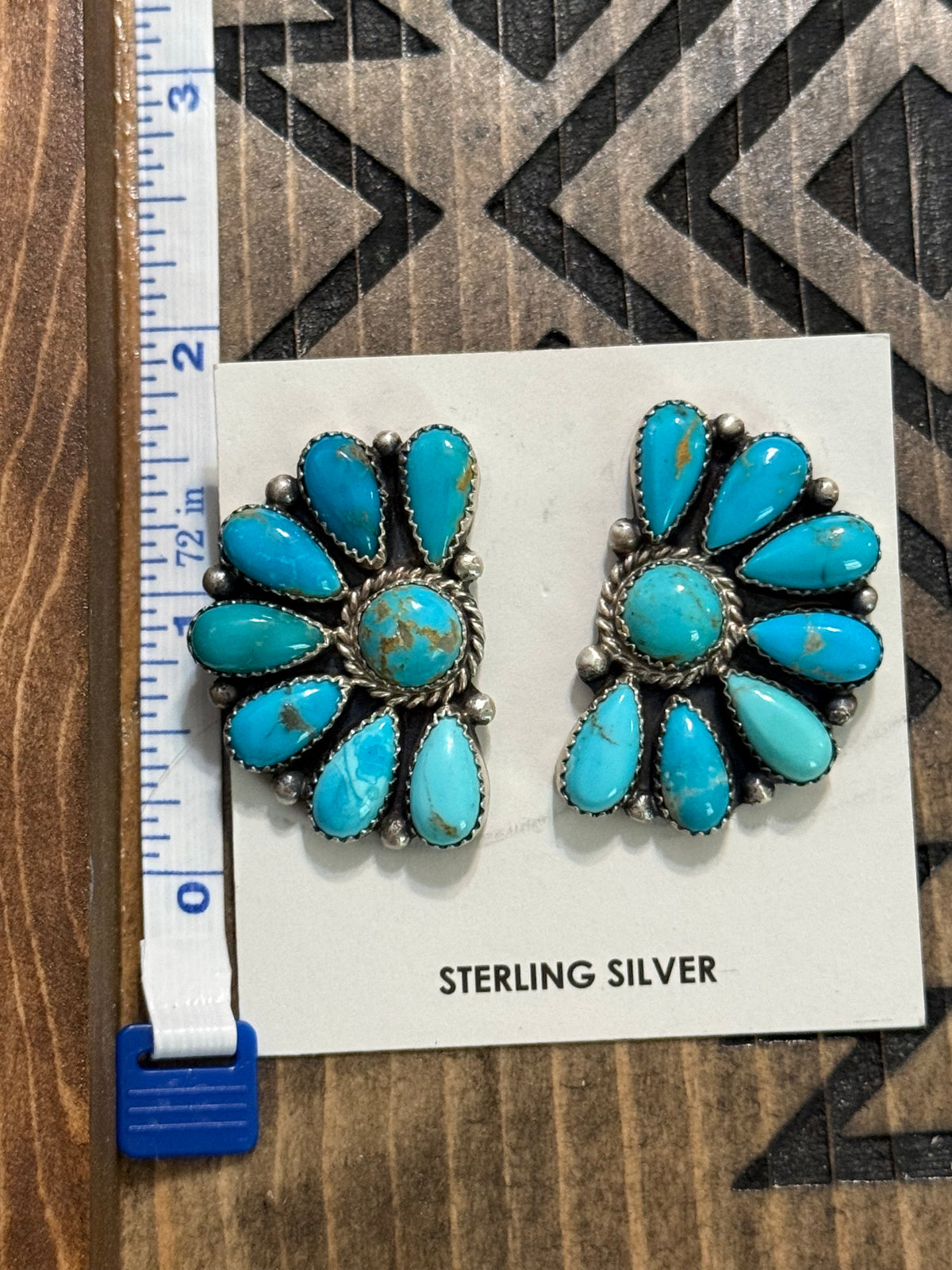 Navajo Effie Garfield turquoise half cluster earrings