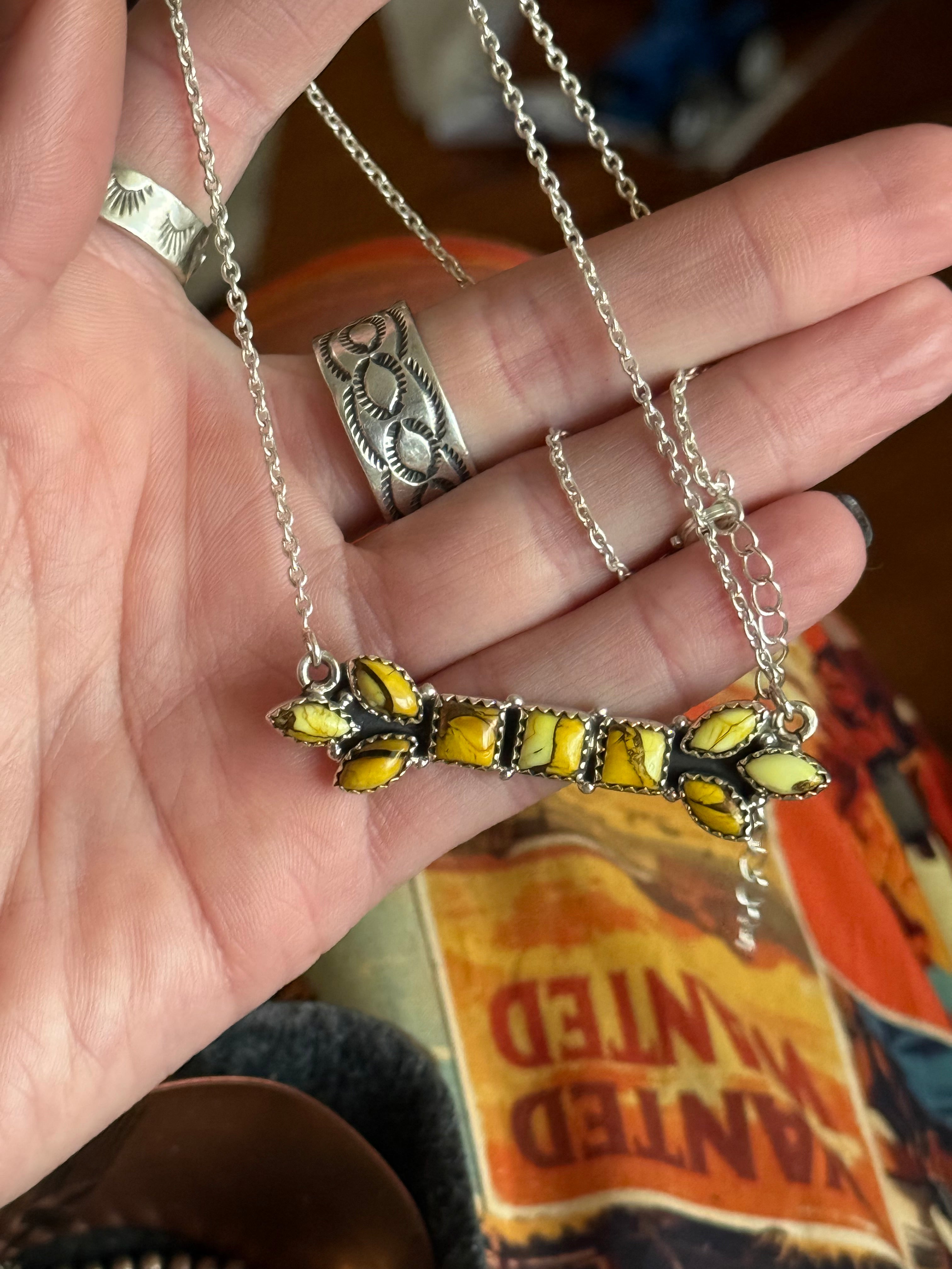Yellow dahlia bar necklace