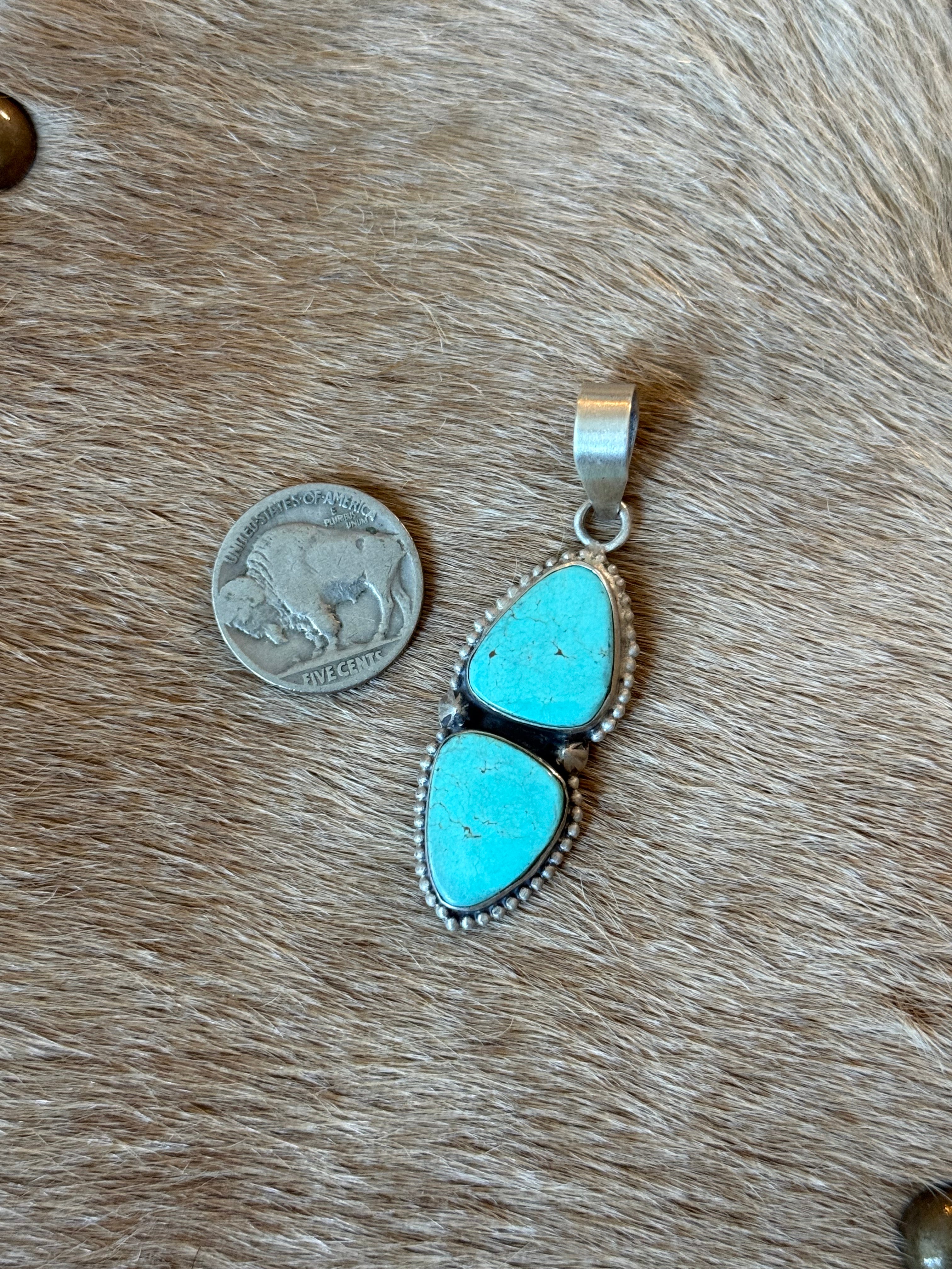 Kingman turquoise two stone pendant