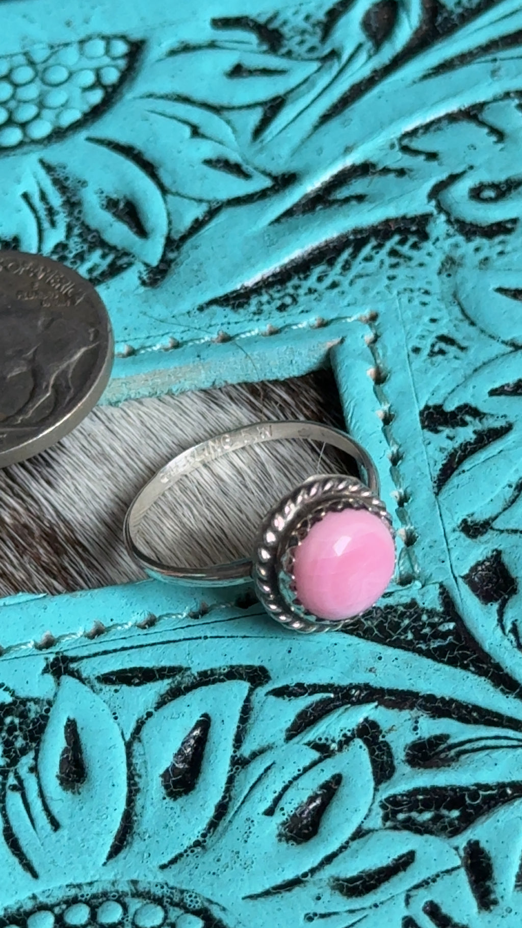 Native made pink conch ring