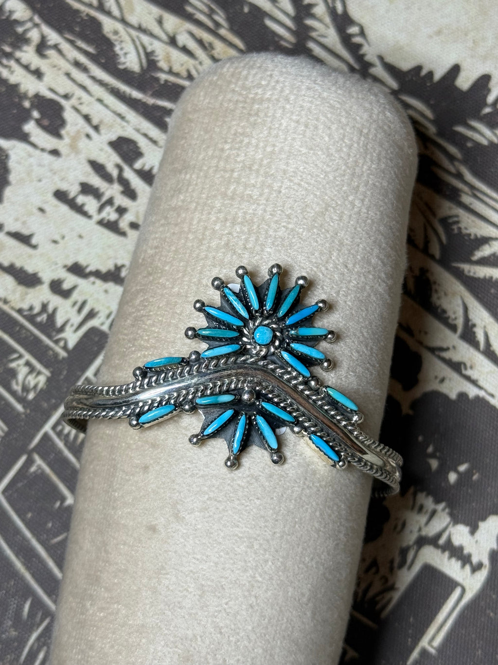Turquoise needlepoint sterling silver sweater cuff