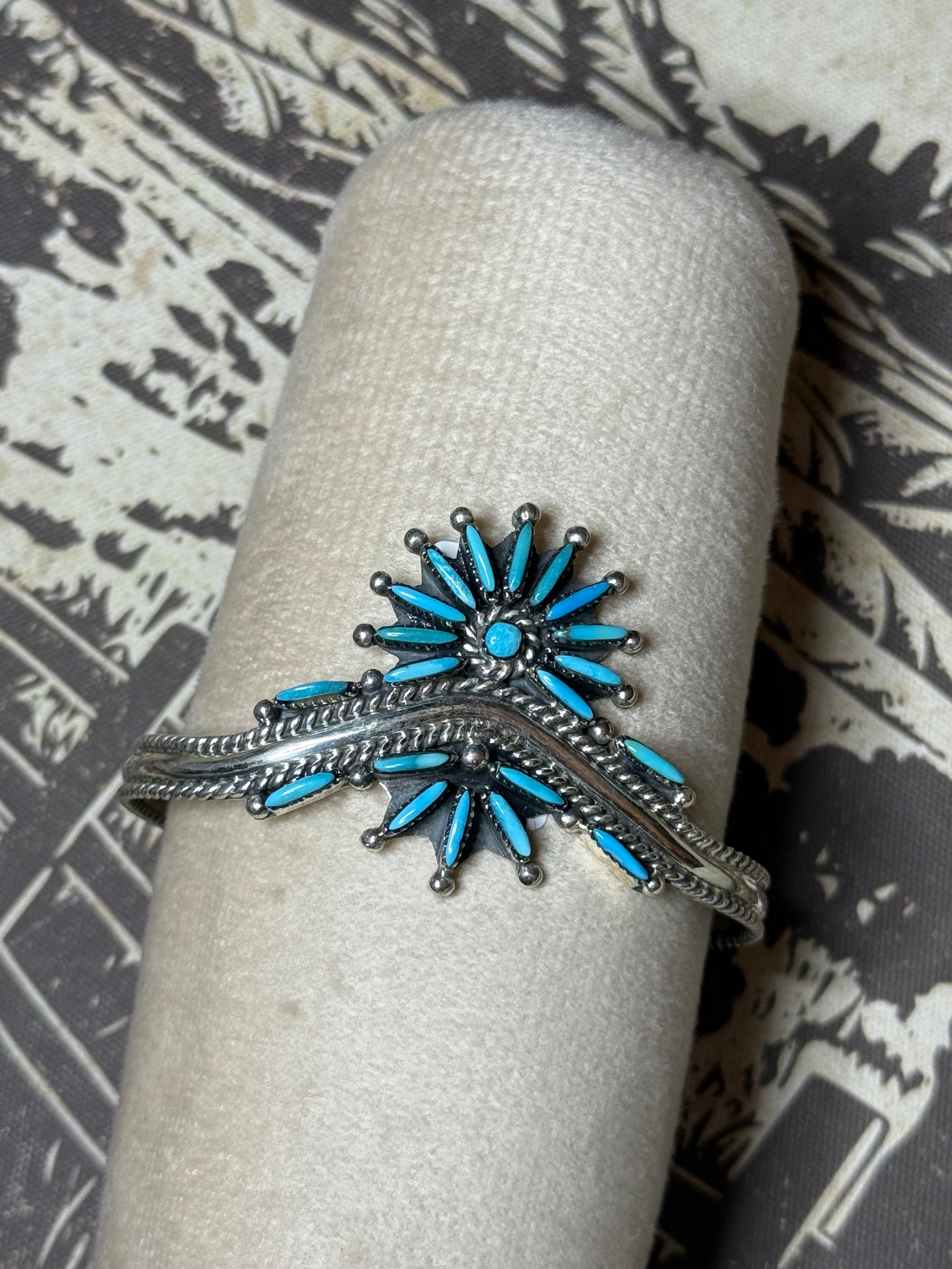 Turquoise needlepoint sterling silver sweater cuff