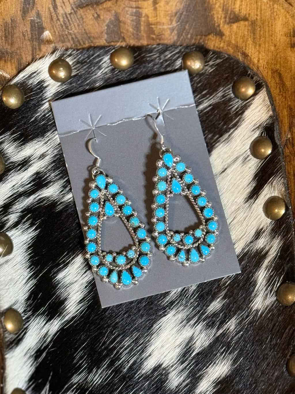 Native made turquoise teardrop earrings