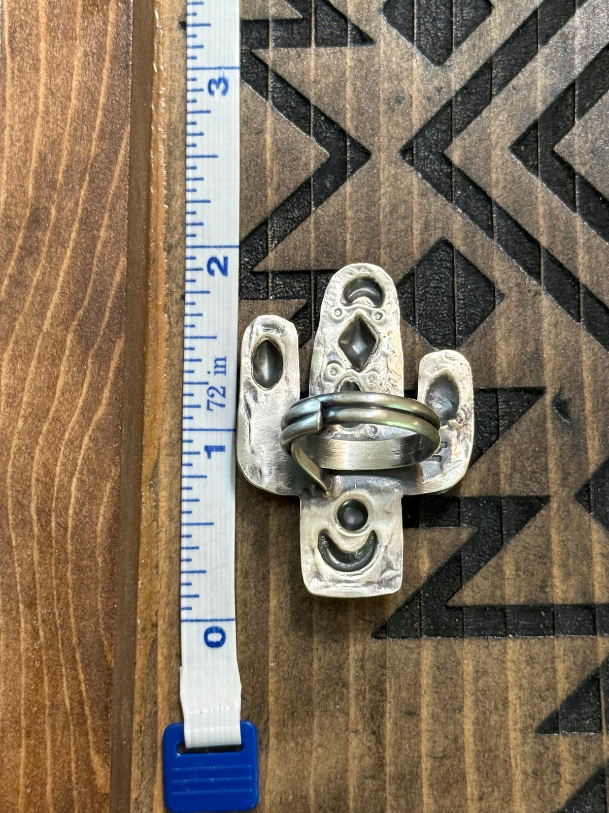 Navajo Tim Yazzie 3 stone turquoise cactus ring