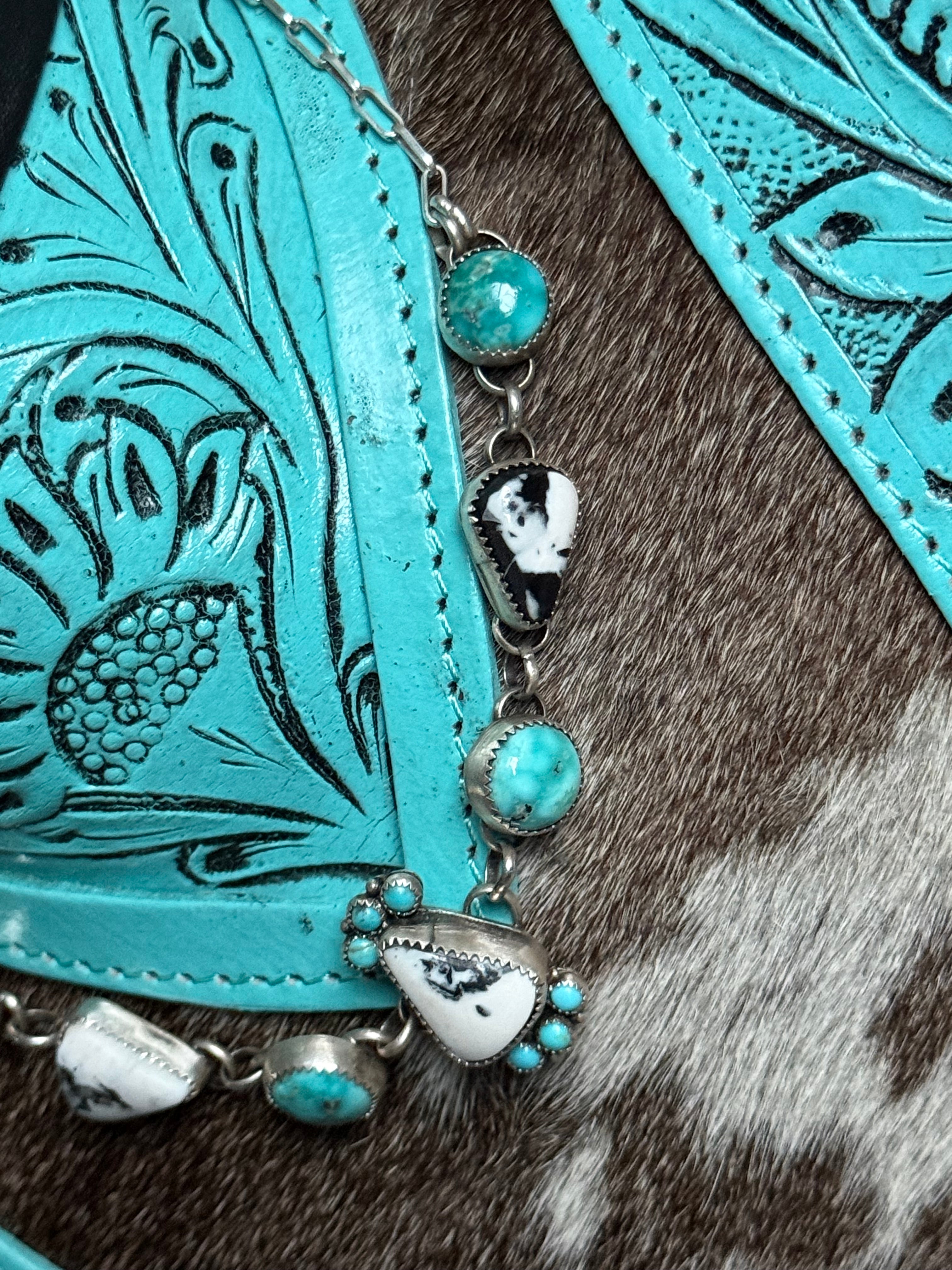 Turquoise and white buffalo choker necklace