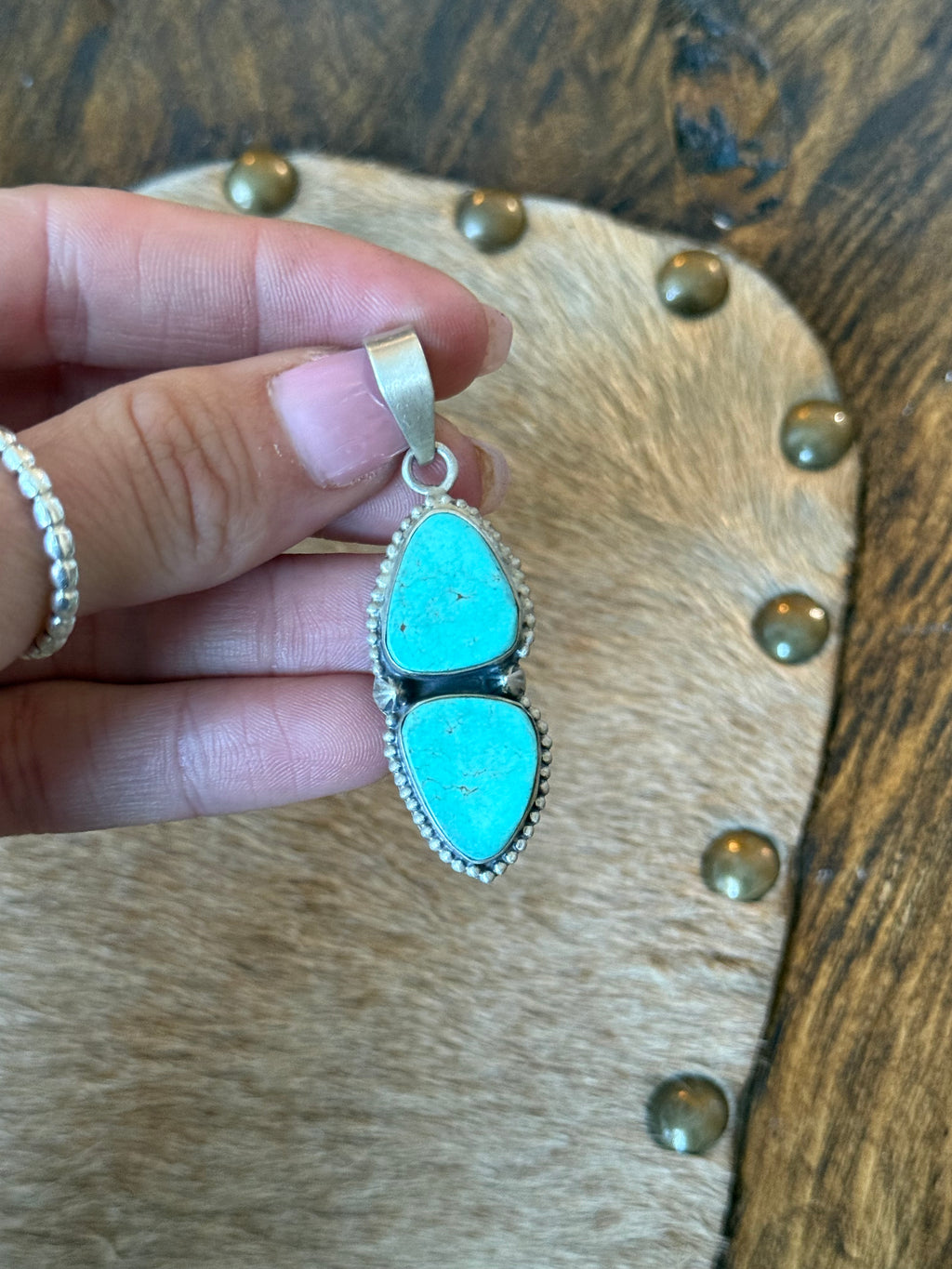 Kingman turquoise two stone pendant